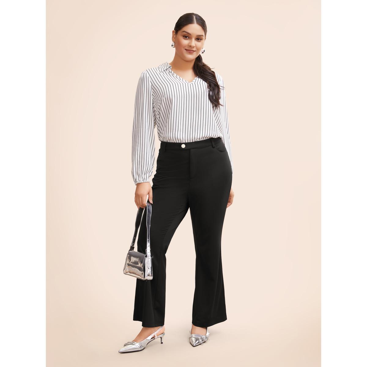 Plus Size Medium Stretch Buckle Detail Bootcut Pants Women Black At the Office Bootcut Mid Rise Work Pants BloomChic 10/M Product Image