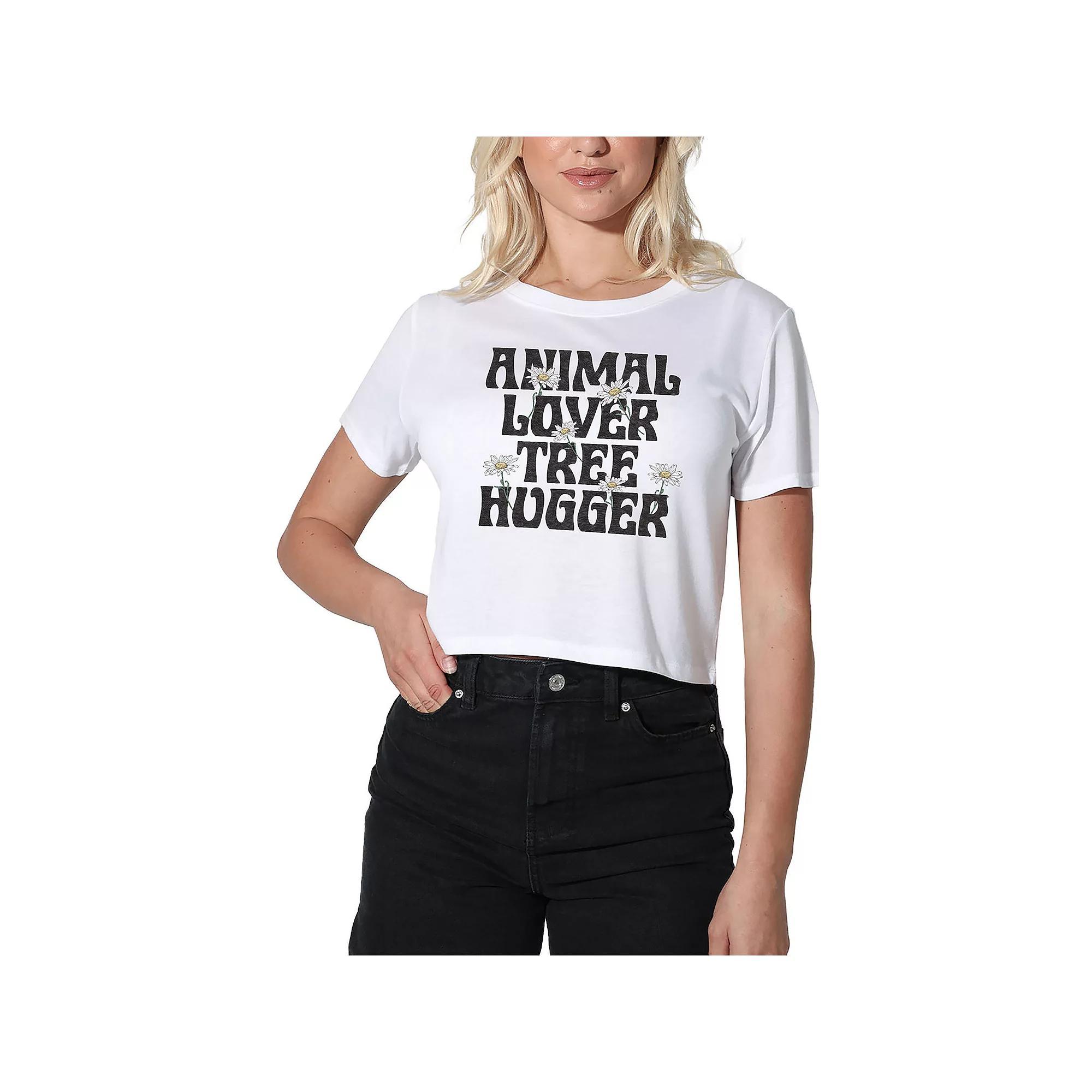 Women's Suburban Riot Animal Lover Tree Hugger Graphic Crop Top, Girl's, Size: XL, White Product Image
