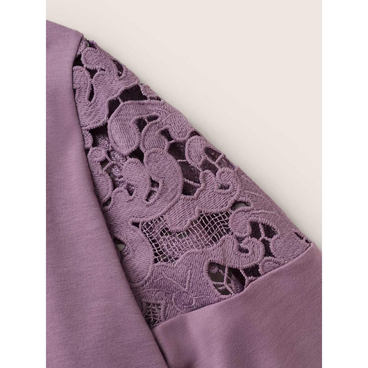 Plus Size Lace Patchwork Embroidered V Neck Sweatshirt Women Mauve Casual Cut-Out V-neck Everyday Sweatshirts BloomChic 18-20/2X Product Image