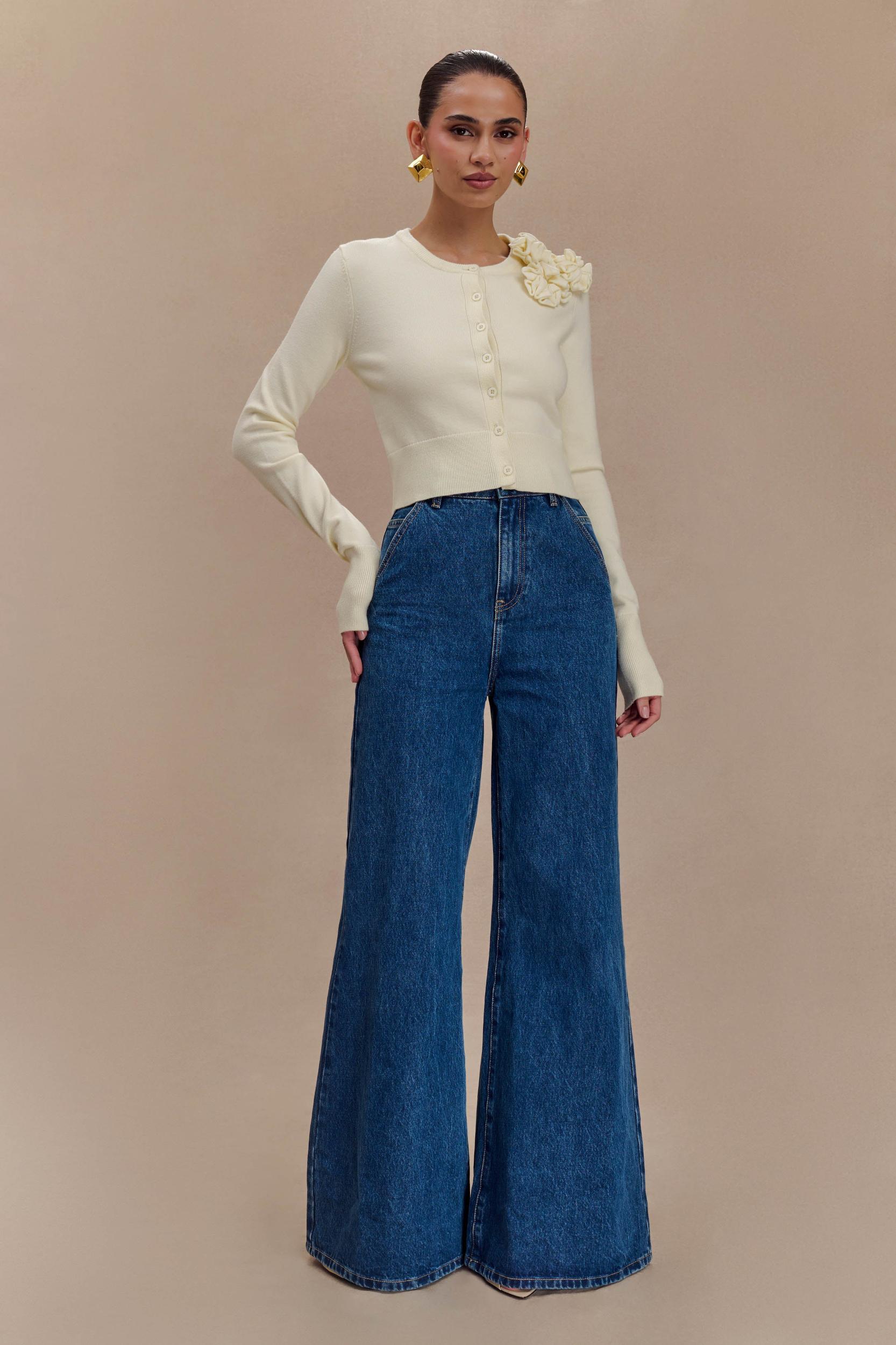 Gianna Knit Cardigan With Flowers - Cream Product Image