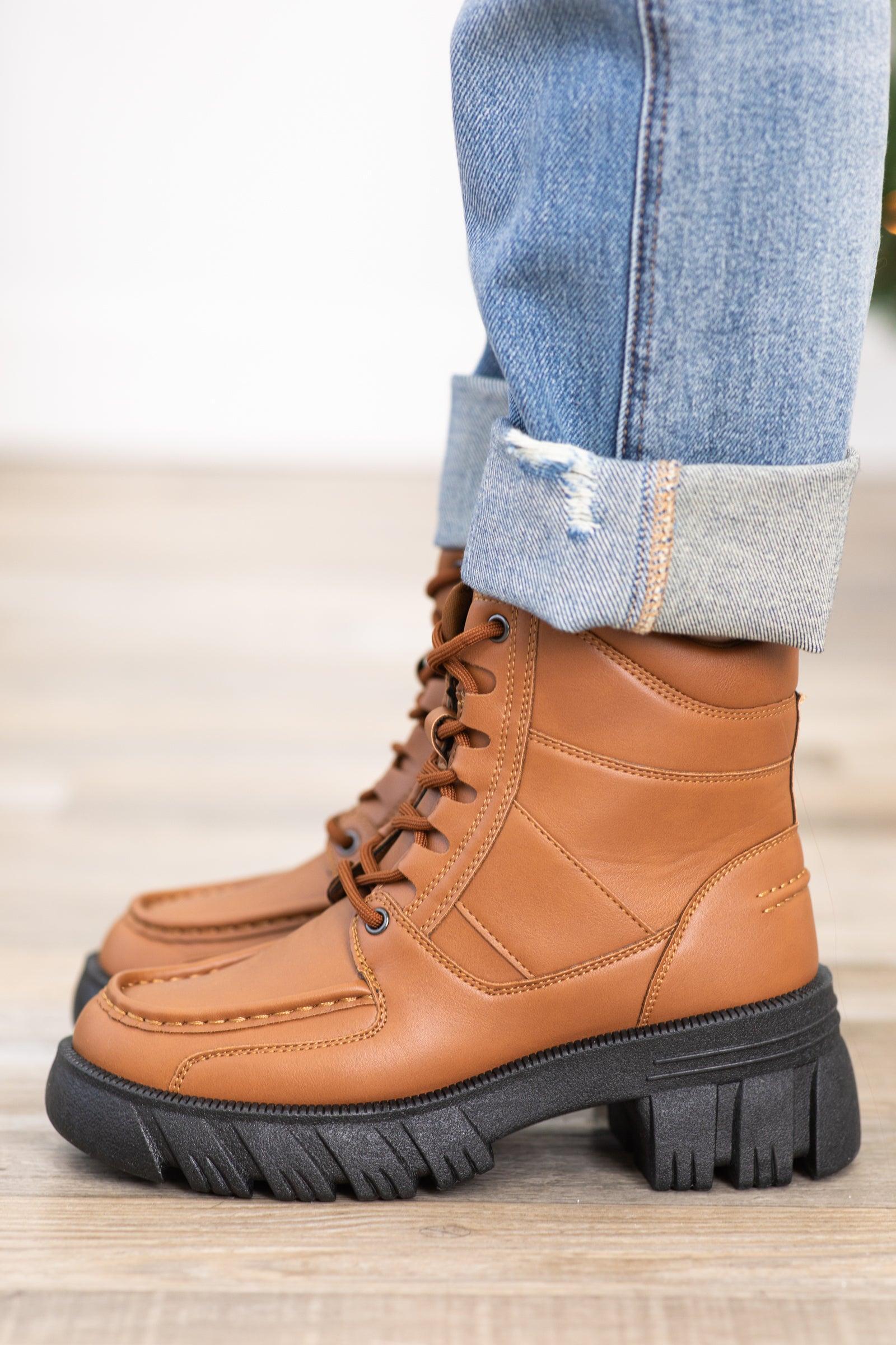 Brown Lace Up Boots With Black Lug Sole Product Image