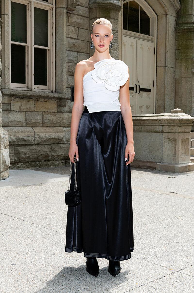 RISKY BUSINESS WRAP AROUND WIDE LEG SATIN PANT Product Image
