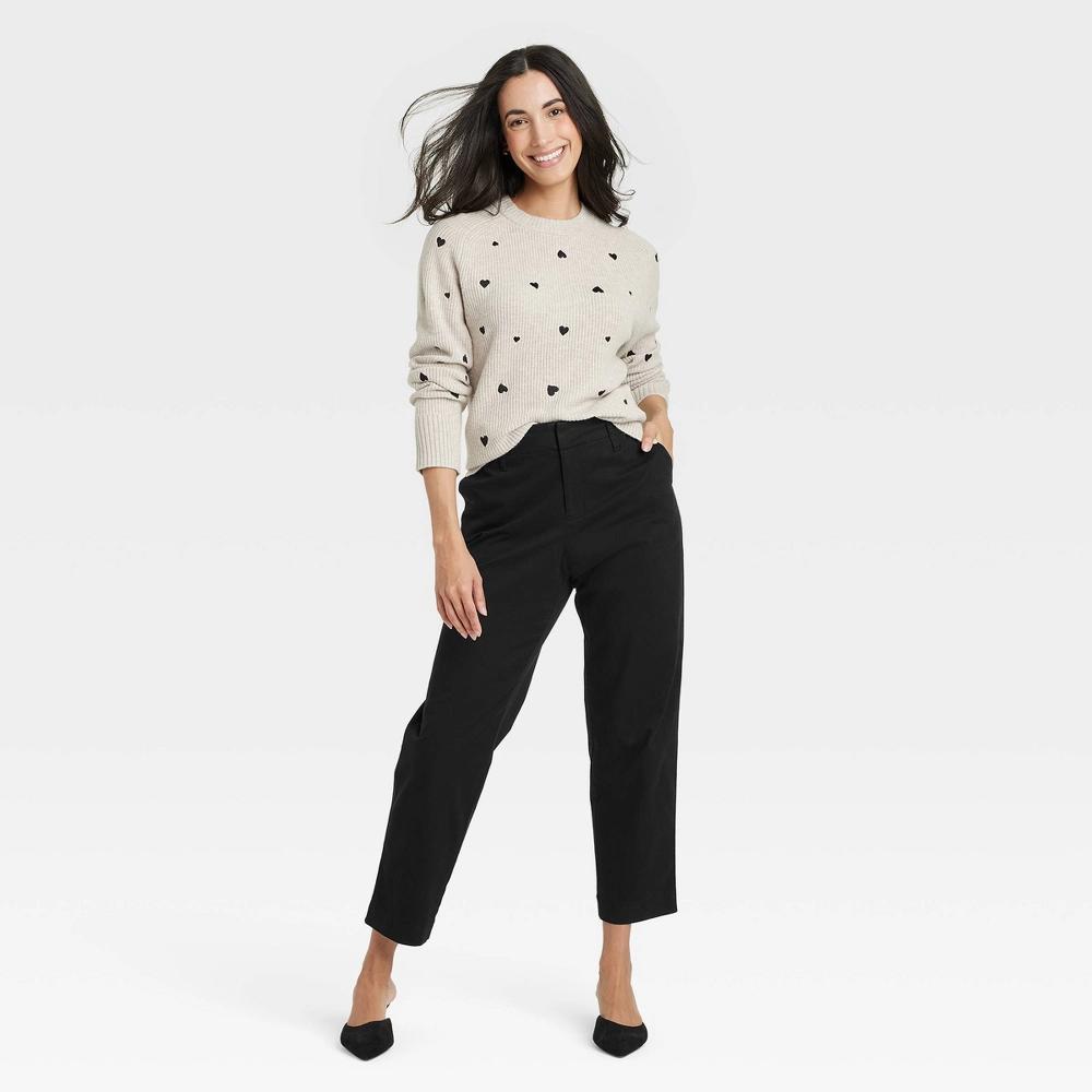 Women's High-Rise Tapered Ankle Chino Pants - A New Day™ Black 2: Cotton-Spandex Blend, Relaxed Fit, 27.5" Inseam Product Image