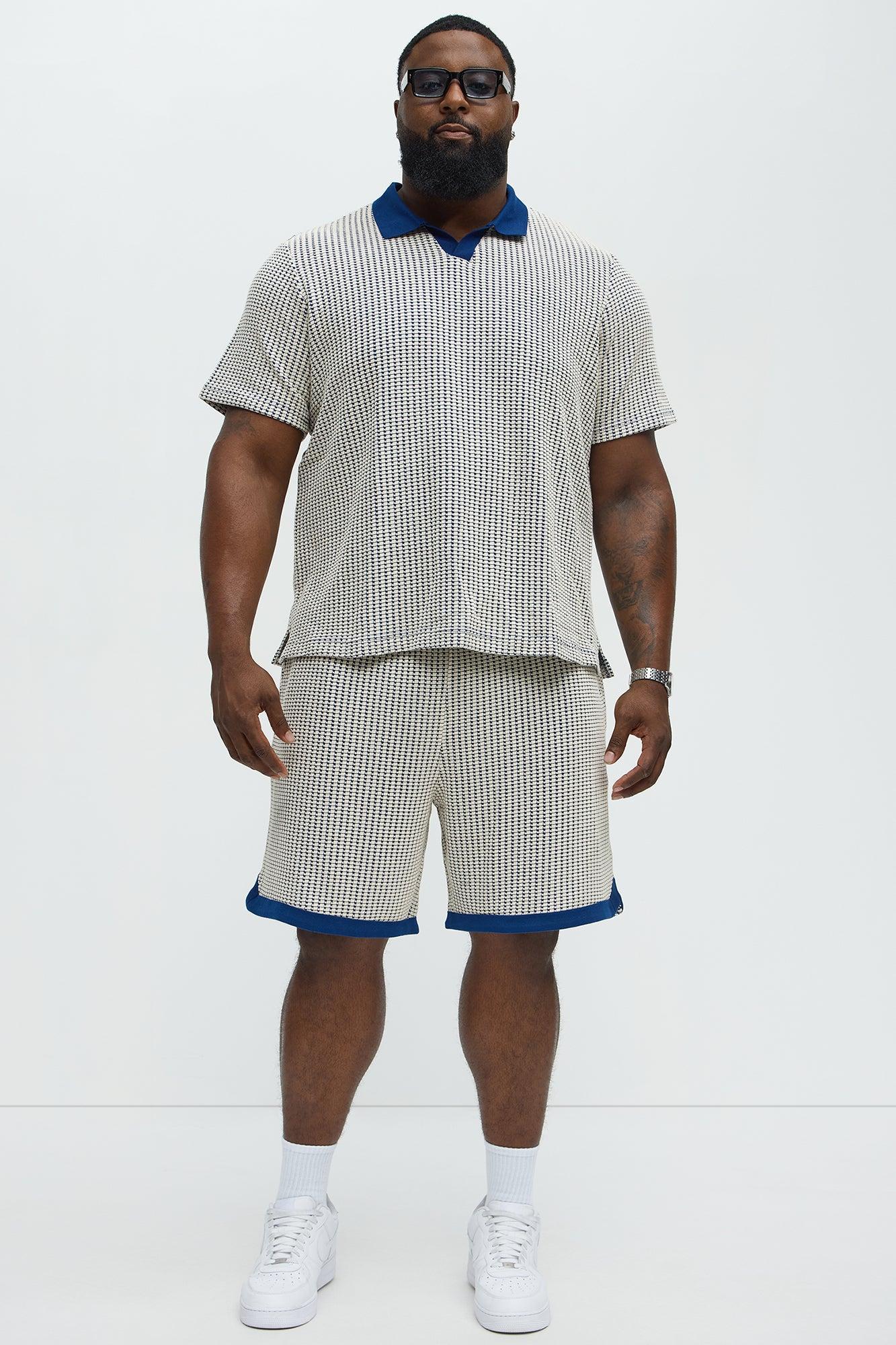 Devin Crochet Contrast Trim Johnny Collar Polo - Blue/combo Product Image