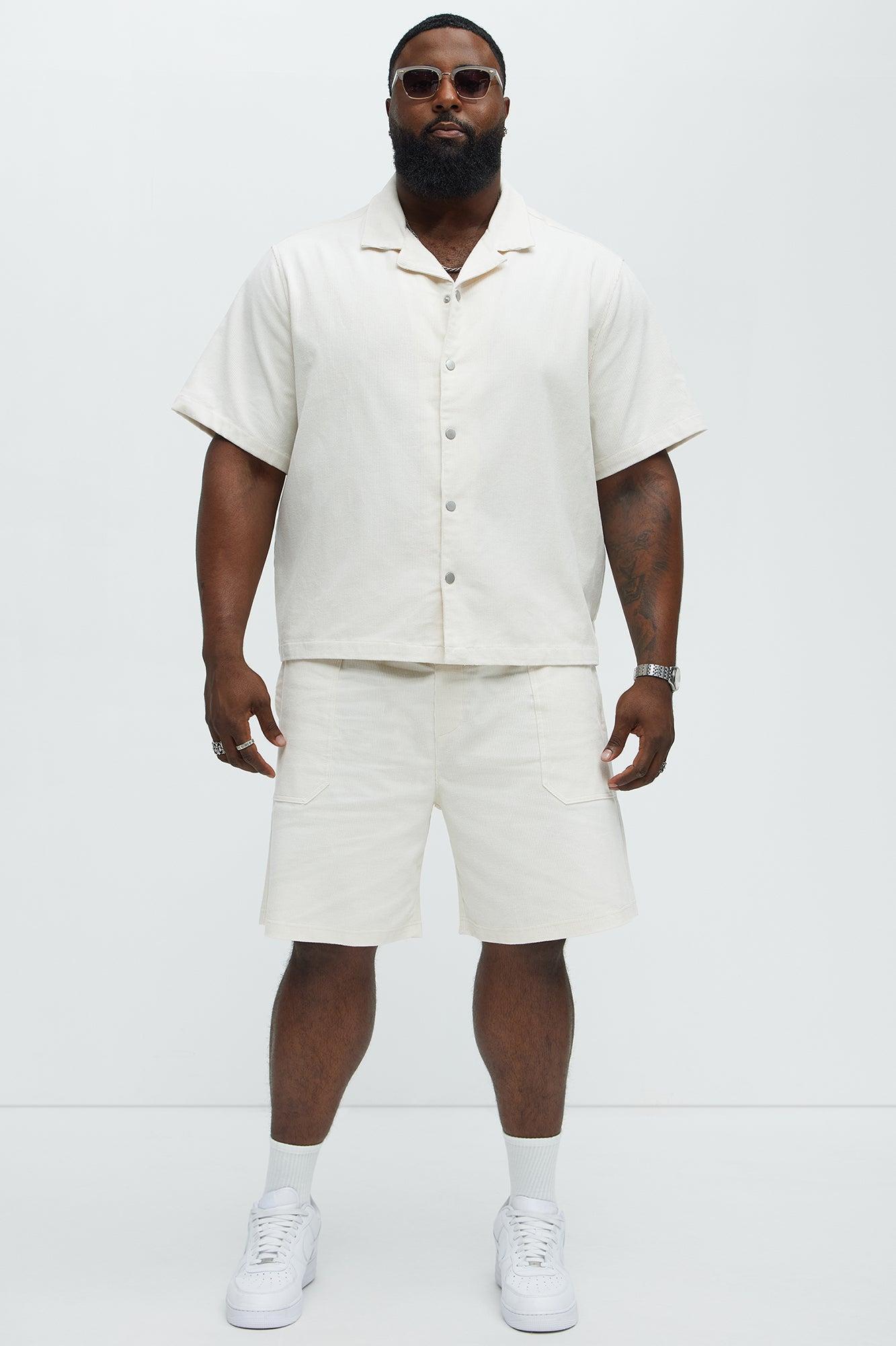 Michigan Corduroy Cuban Collar Cropped Short Sleeve Shirt - Off White Product Image