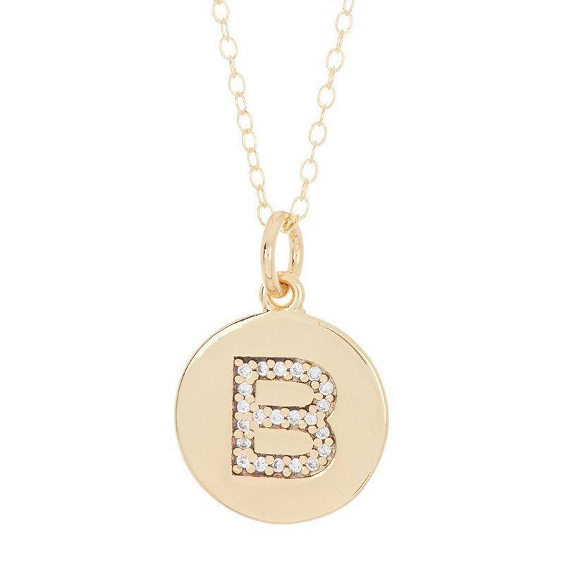 Adornia 14k Gold Plated Cubic Zirconia Engraved Letter Disc Pendant Necklace, Women's, Size: 18", Gold Tone D Product Image