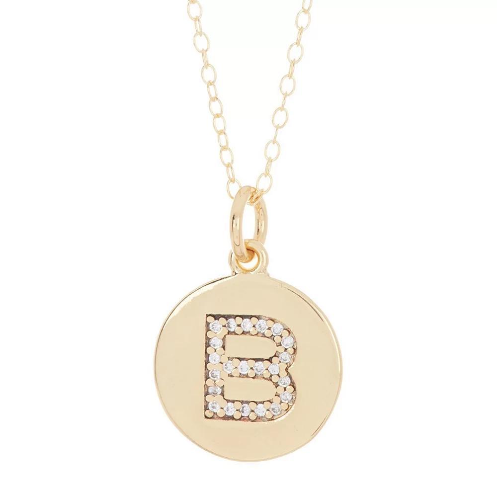 Adornia 14k Gold Plated Cubic Zirconia Engraved Letter Disc Pendant Necklace, Women's, Size: 18", Gold Tone D Product Image