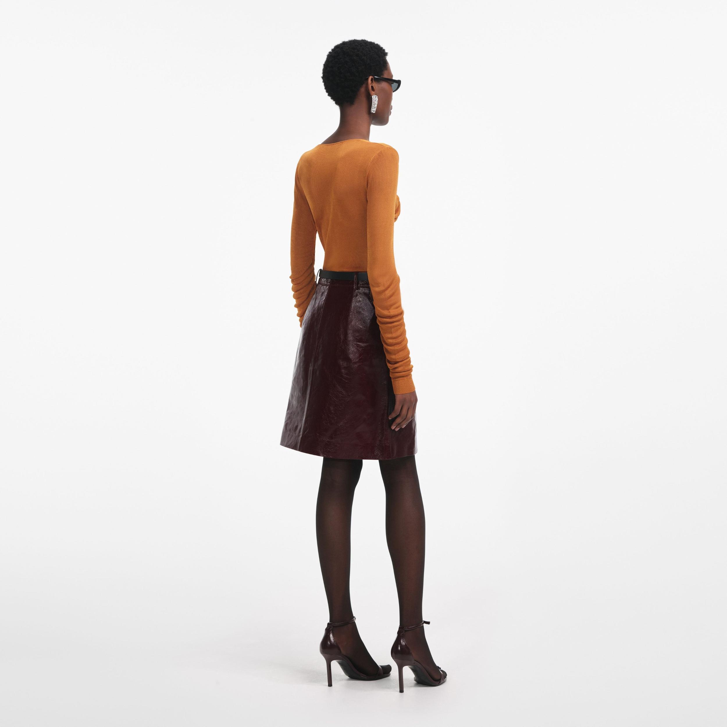 Burnt Orange V Neck Viscose Knit Top Product Image