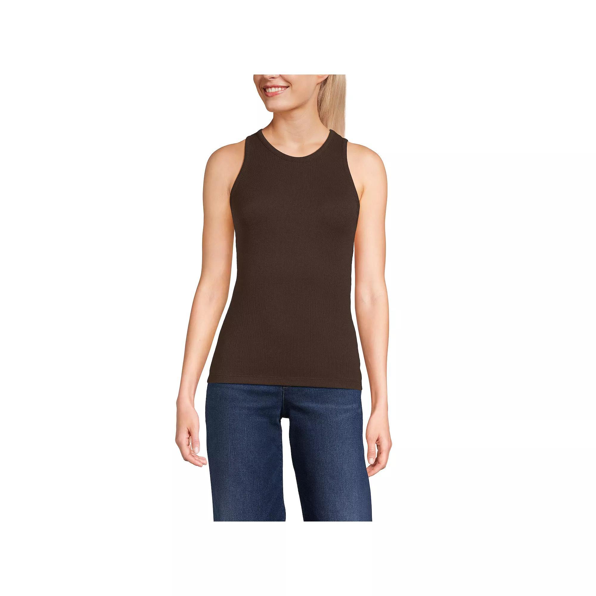 Women's Lands' End Drapey Rib Fitted Tank Top, Size: Small, Rich Brown Product Image