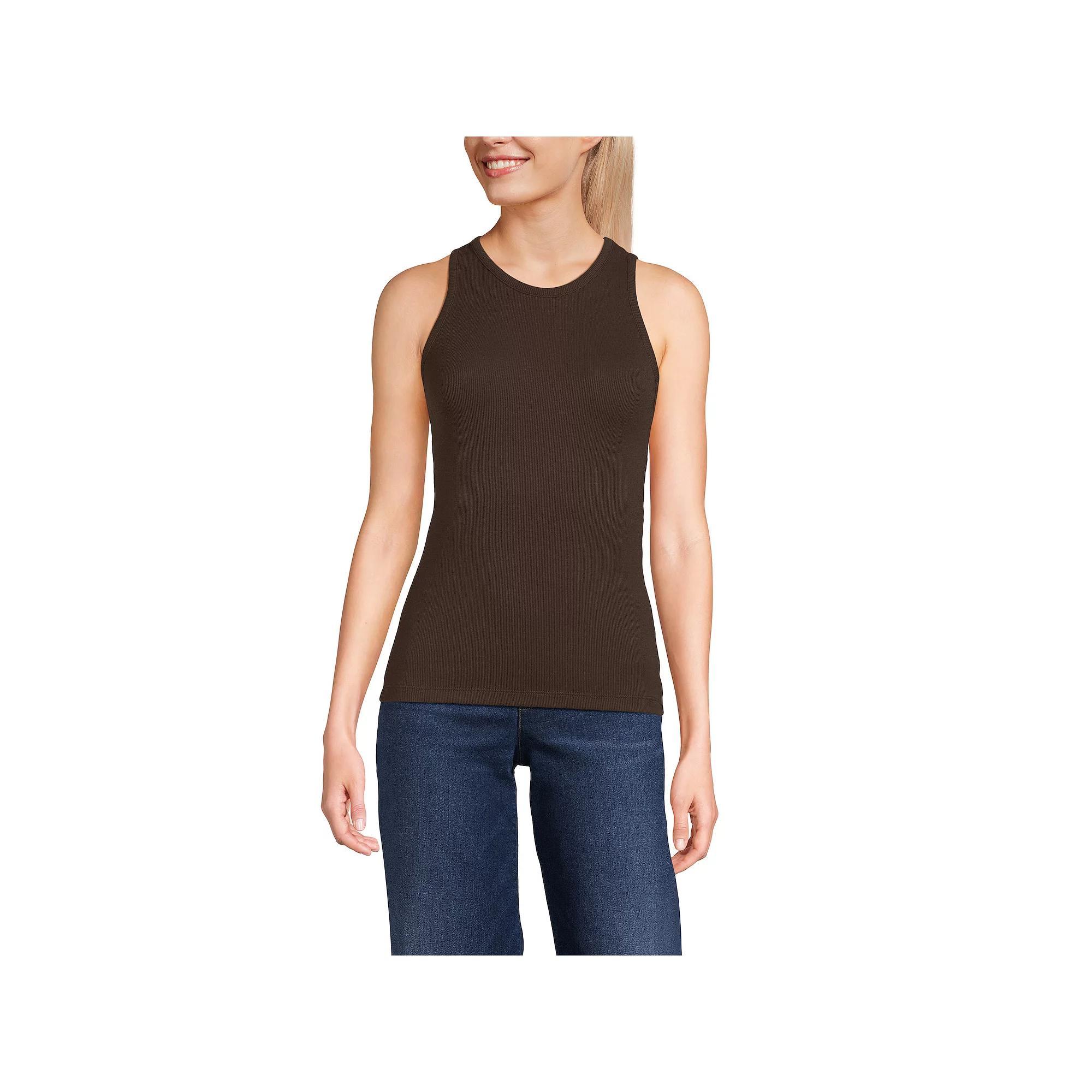 Women's Lands' End Drapey Rib Fitted Tank Top, Size: Small, Rich Brown Product Image
