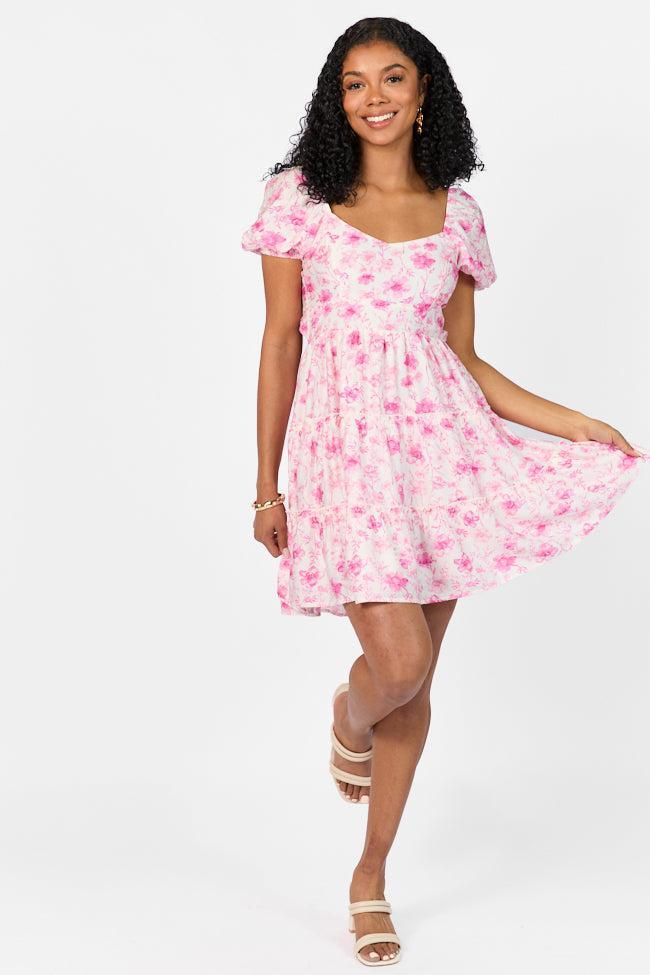 Calling Perfection Pink Floral Dress With Back Bow Detail SALE Product Image