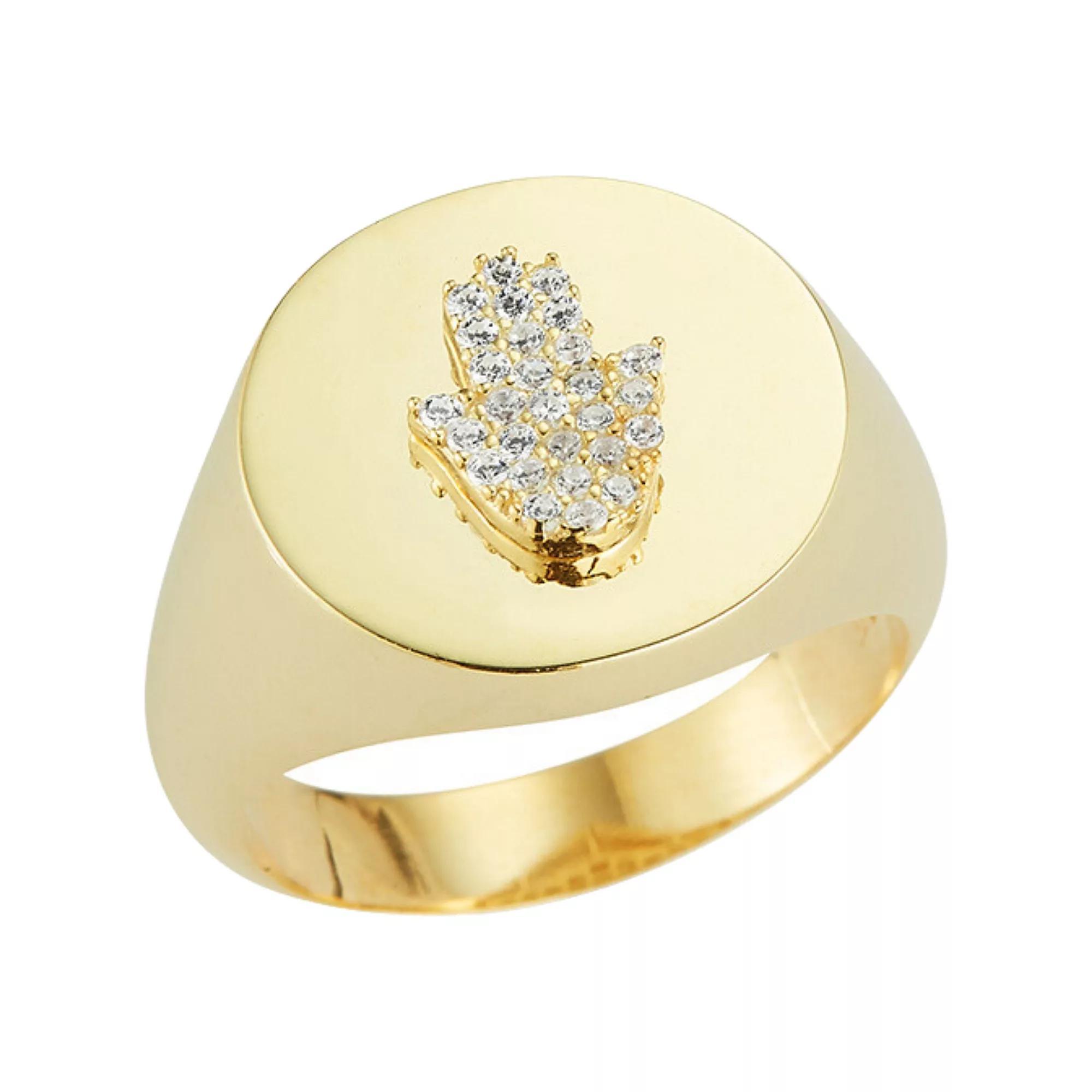 Sunkissed Sterling Cubic Zirconia Hamsa Signet Ring, Women's, Size: 7, Gold Tone Product Image