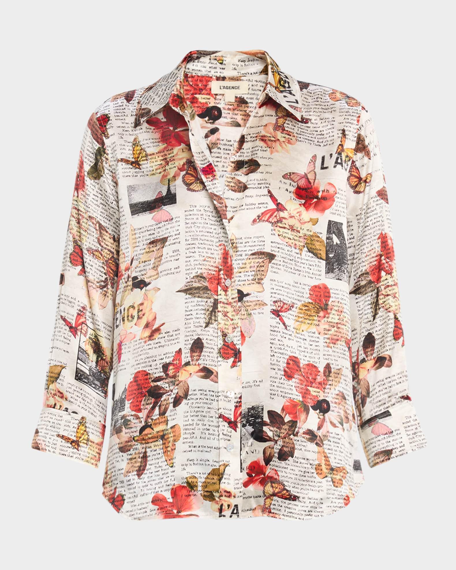 Dani Butterfly Rose Newspaper Silk Blouse  Product Image
