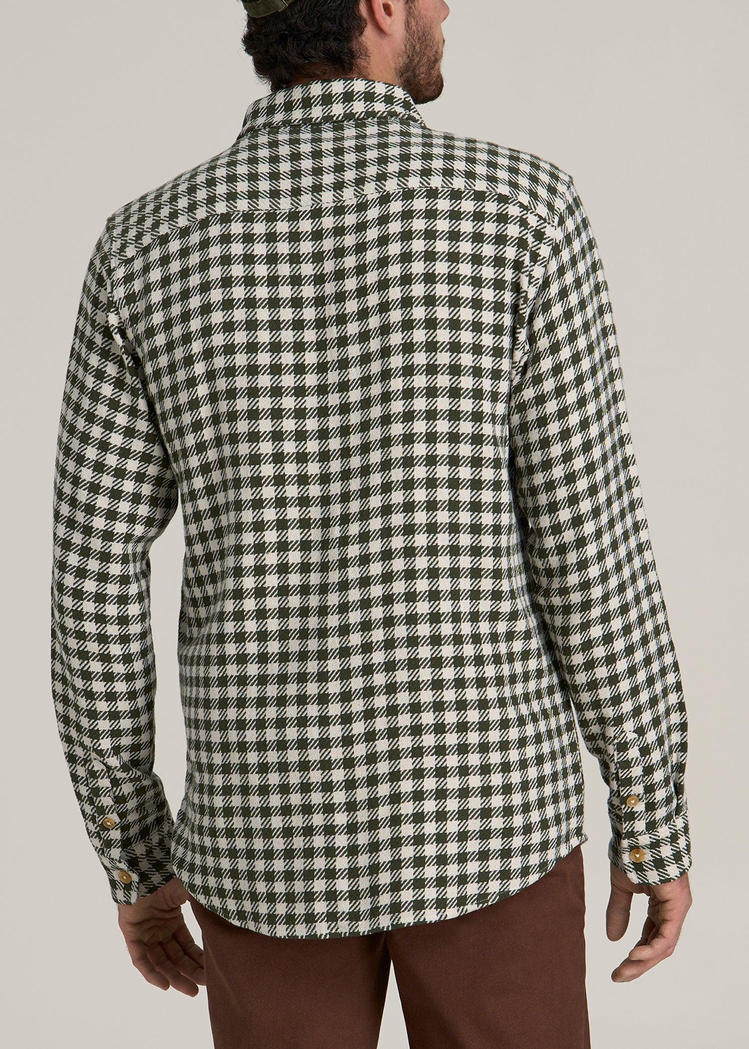Lightweight Woven Overshirt for Tall Men in Olive and Ecru Check Product Image