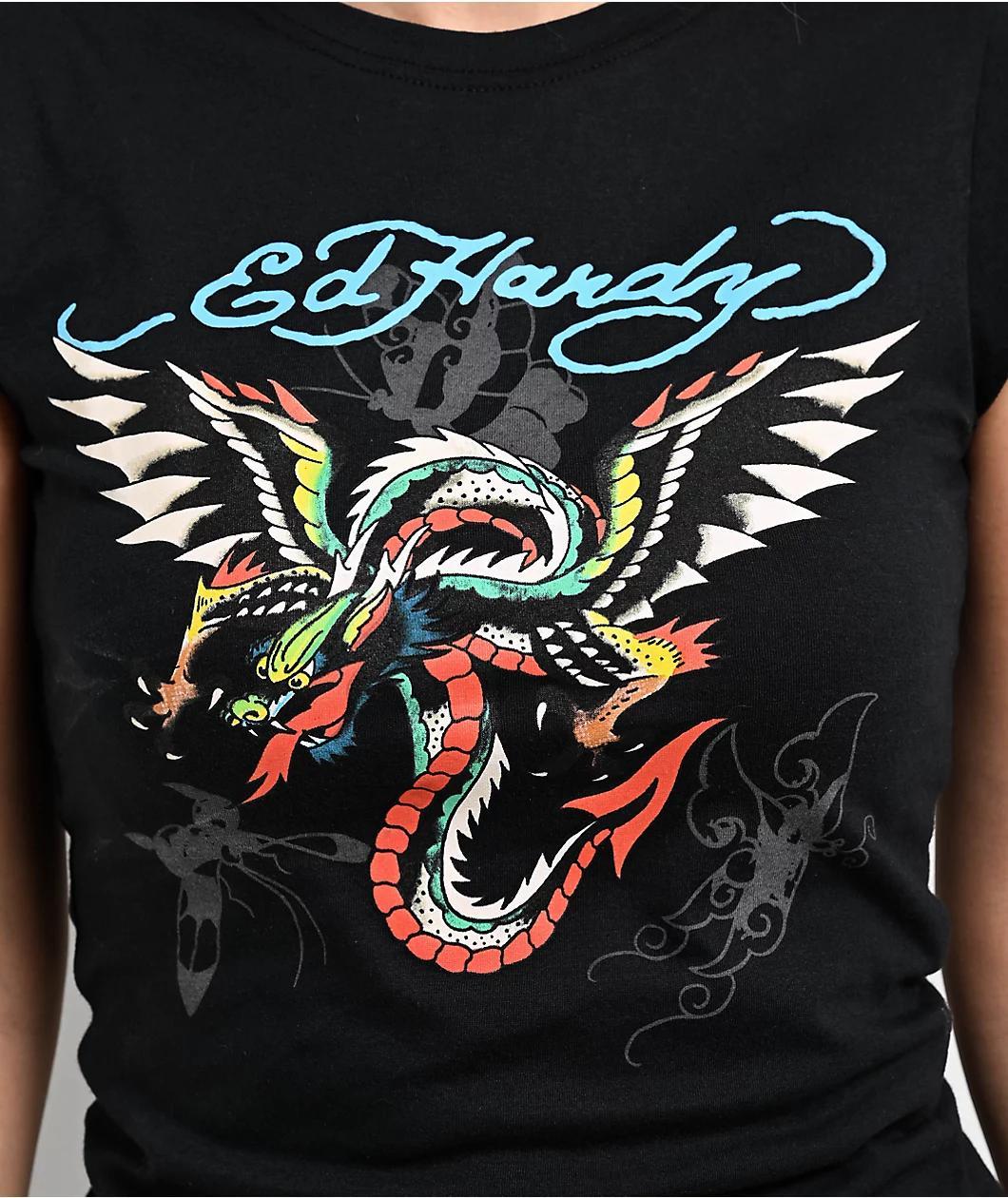 Ed Hardy Dragon Wings Black Crop T-Shirt Product Image