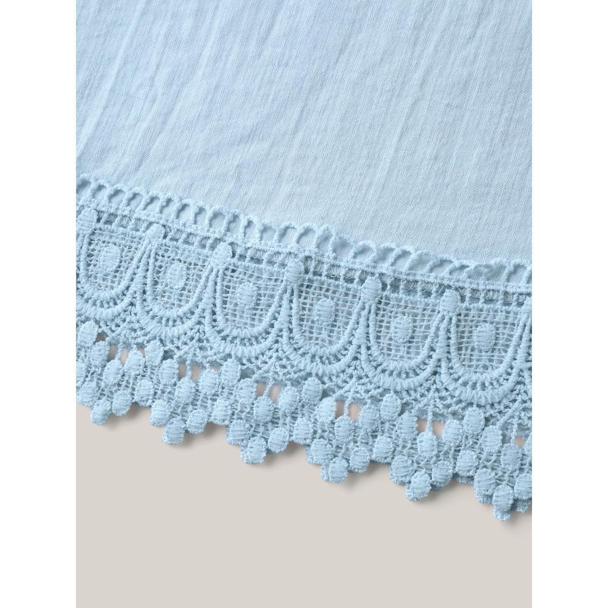 Plus Size LightBlue Lace Trim Spliced Solid Blouse Women Short sleeve Square Neck Everyday-Elegant Blouses BloomChic 28/5X Product Image