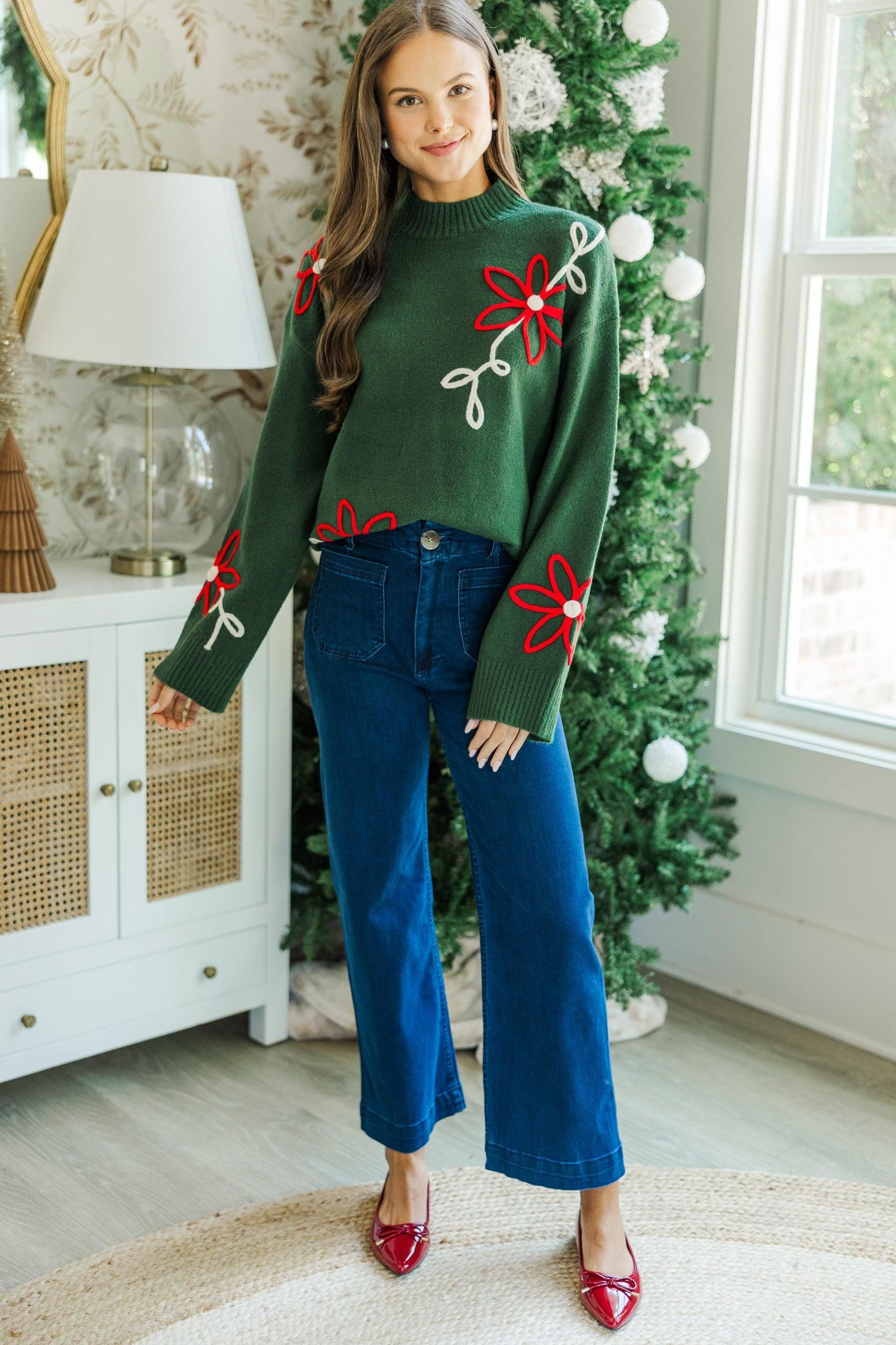 Keep You Close Emerald Floral Sweater Female Product Image
