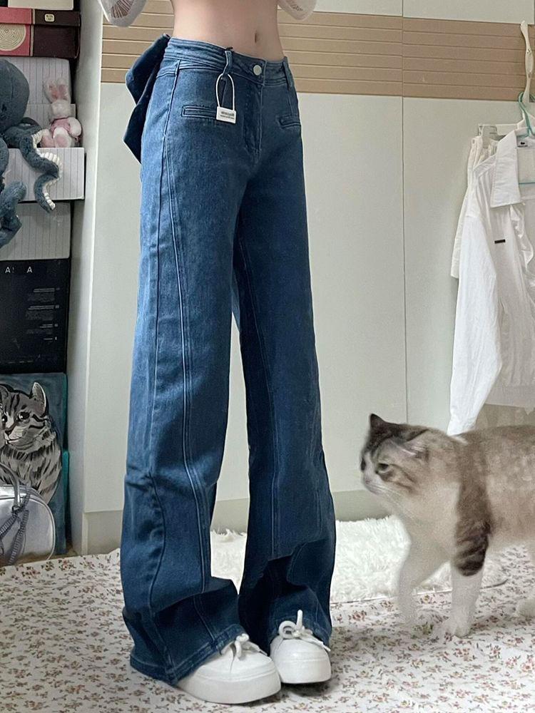 High Waist Bow Accent Straight-Fit Wide-Leg Jeans Product Image