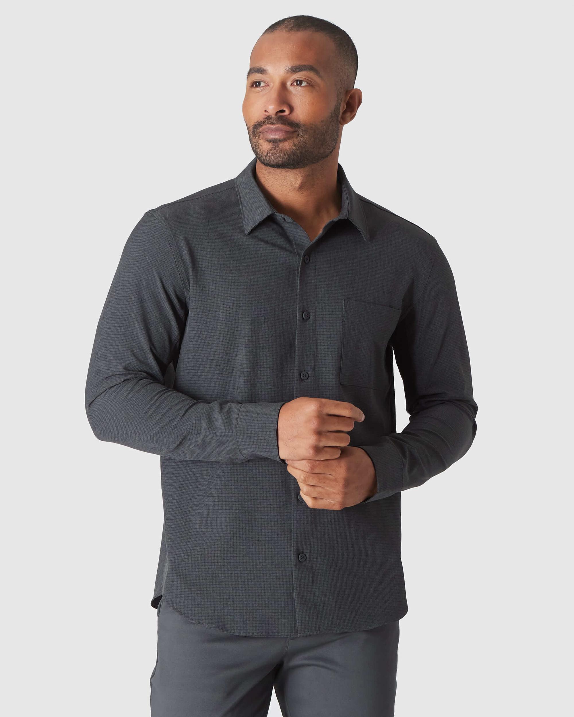 Charcoal Heather Gray Long Sleeve Ripstop Commuter Shirt Product Image