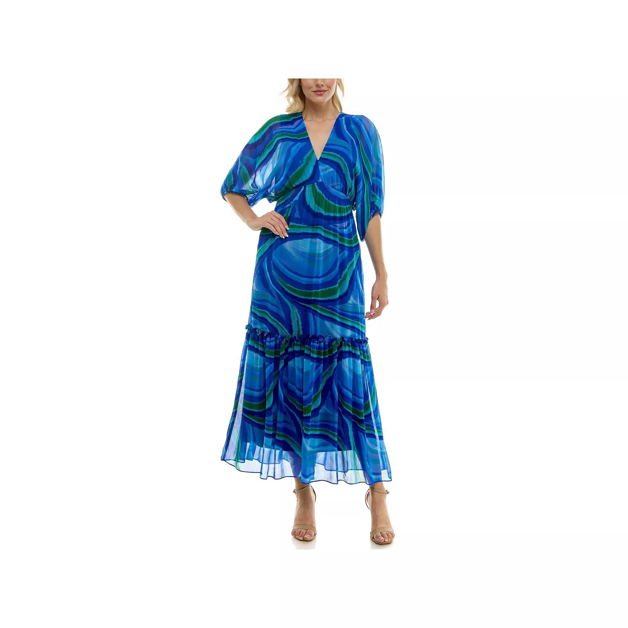 Women's Taylor Chiffon Tiered Midi Dress, Size: 16, Blue Swirl Product Image