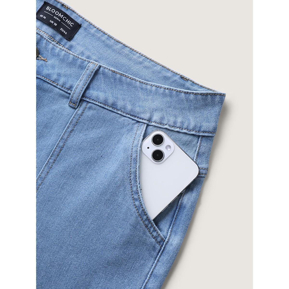 Plus Size Classic Flared Hem Mid-Rise Jeans Women Midblue Slanted pocket Jeans BloomChic 18/2X Product Image