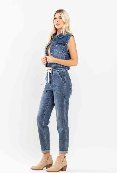 88779   Nya Hi-Rise Drawstring Cuffed Joggers by Judy Blue Jeans Product Image