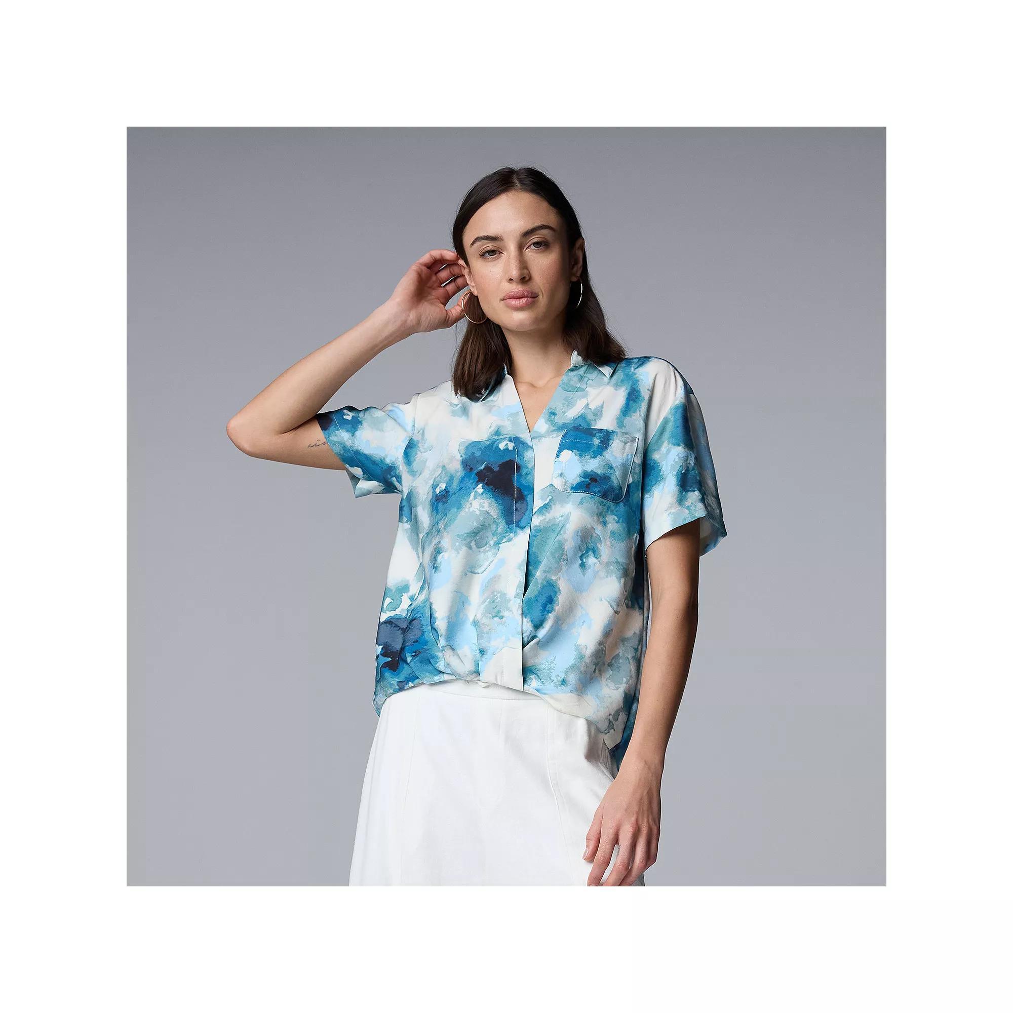 Women's Simply Vera Vera Wang Drapey Surplice Top, Size: Small, Blue Water Texture Product Image