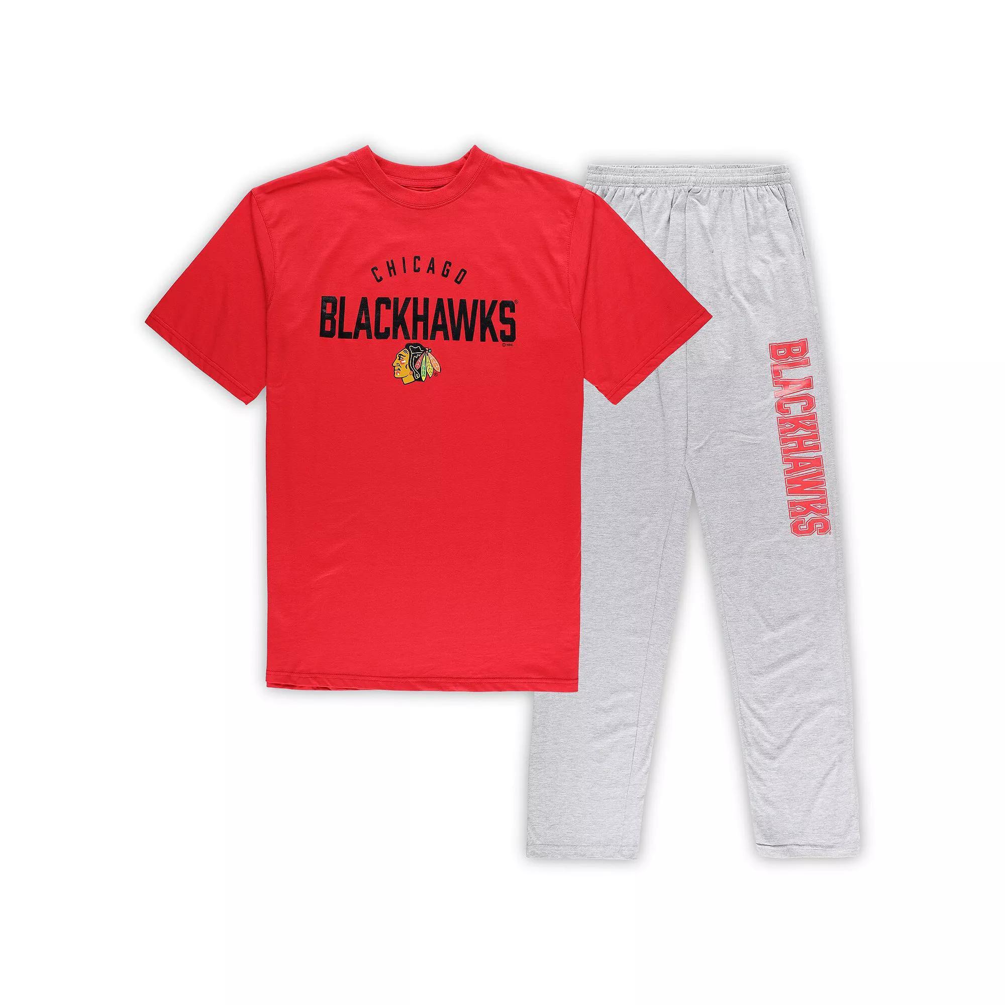 Men's Chicago Blackhawks Red/Heather Gray Big & Tall T-Shirt & Pants Lounge Set, Size: 4XLT Product Image