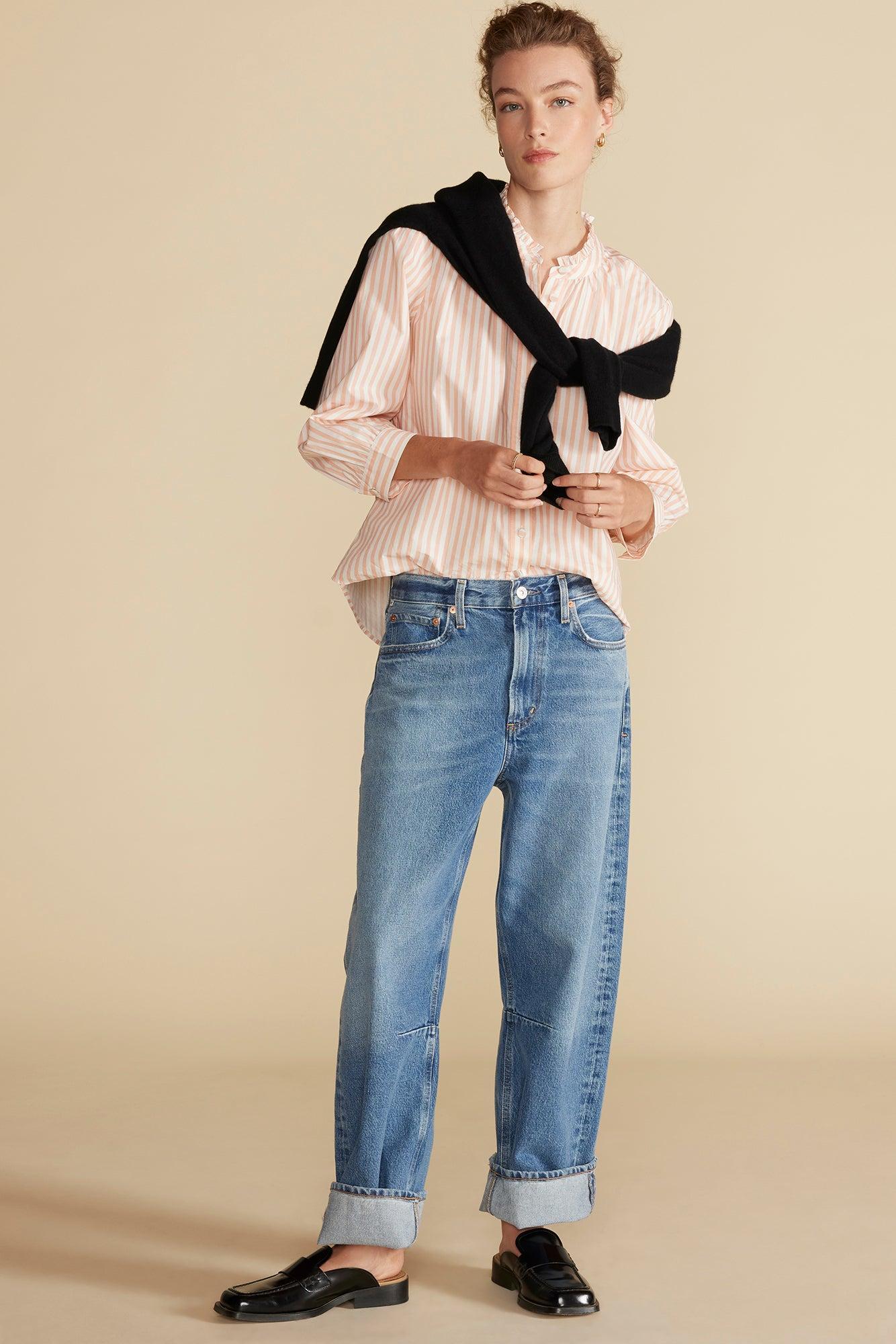 Charlotte Organic Cotton Blouse - Apricot and Ivory Stripe Product Image