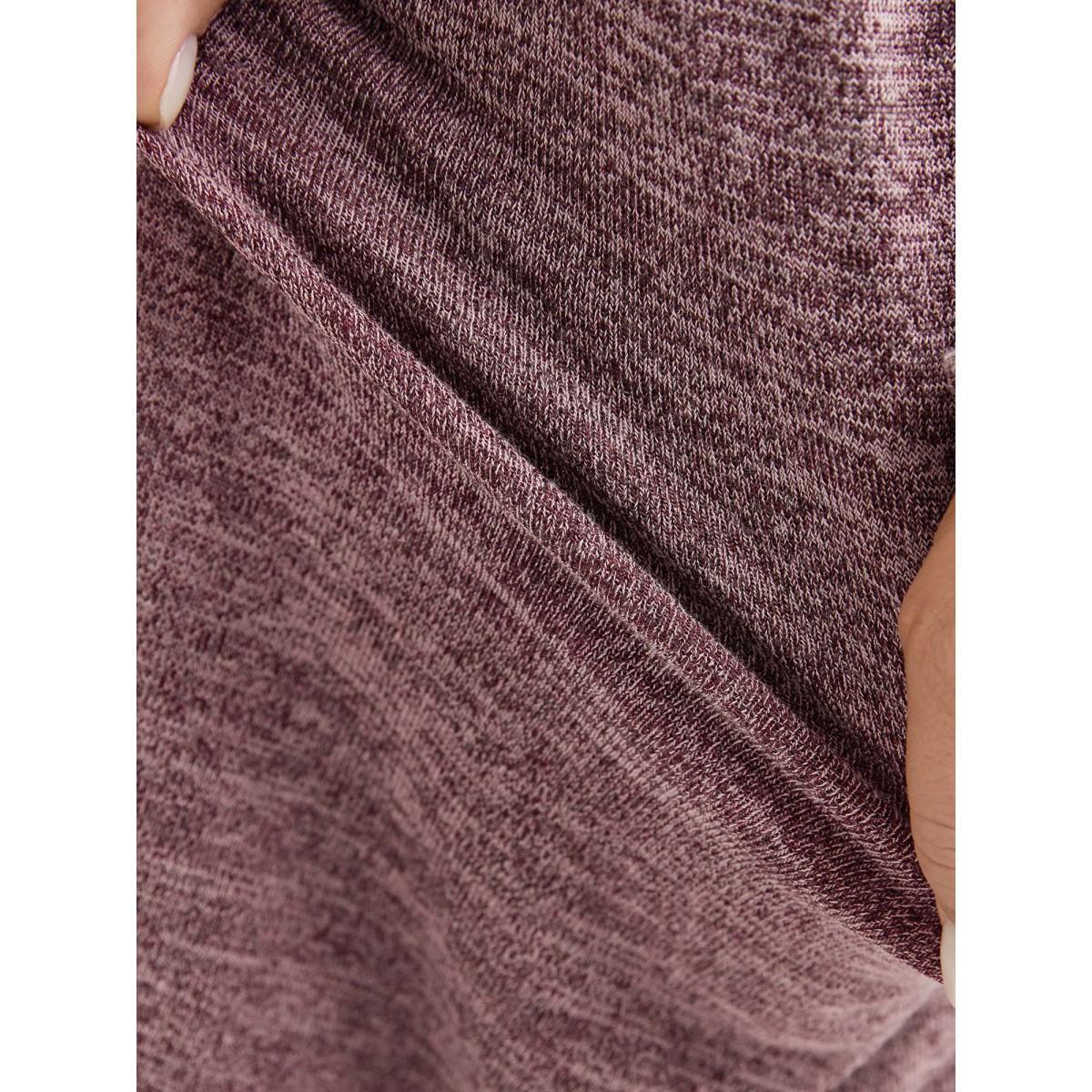 Plus Size Round Neck Heather Pleated T-shirt RedViolet Women Elegant Pleated Round Neck Loose Everyday T-shirts BloomChic 30/6X Product Image