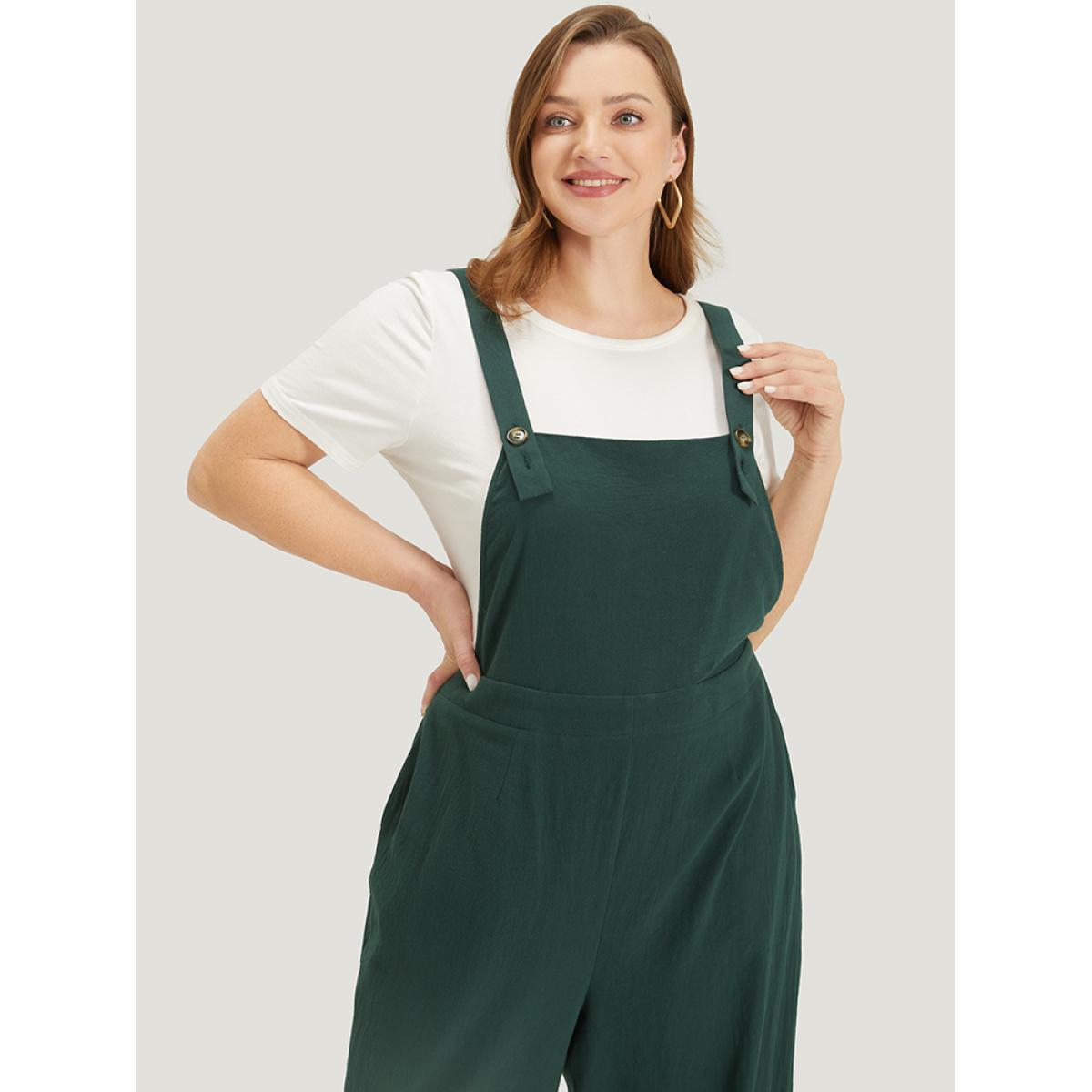 Plus Size Cyan Solid Button Detail Pocket Adjustable Straps Cami Jumpsuit Women Casual Sleeveless Square Neck Dailywear Loose Jumpsuits BloomChic 26/4X Product Image