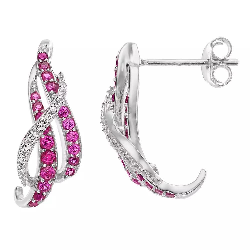 Sterling Silver Lab-Created Ruby & Lab-Created White Sapphire Earrings, Women's, Silvertone Product Image