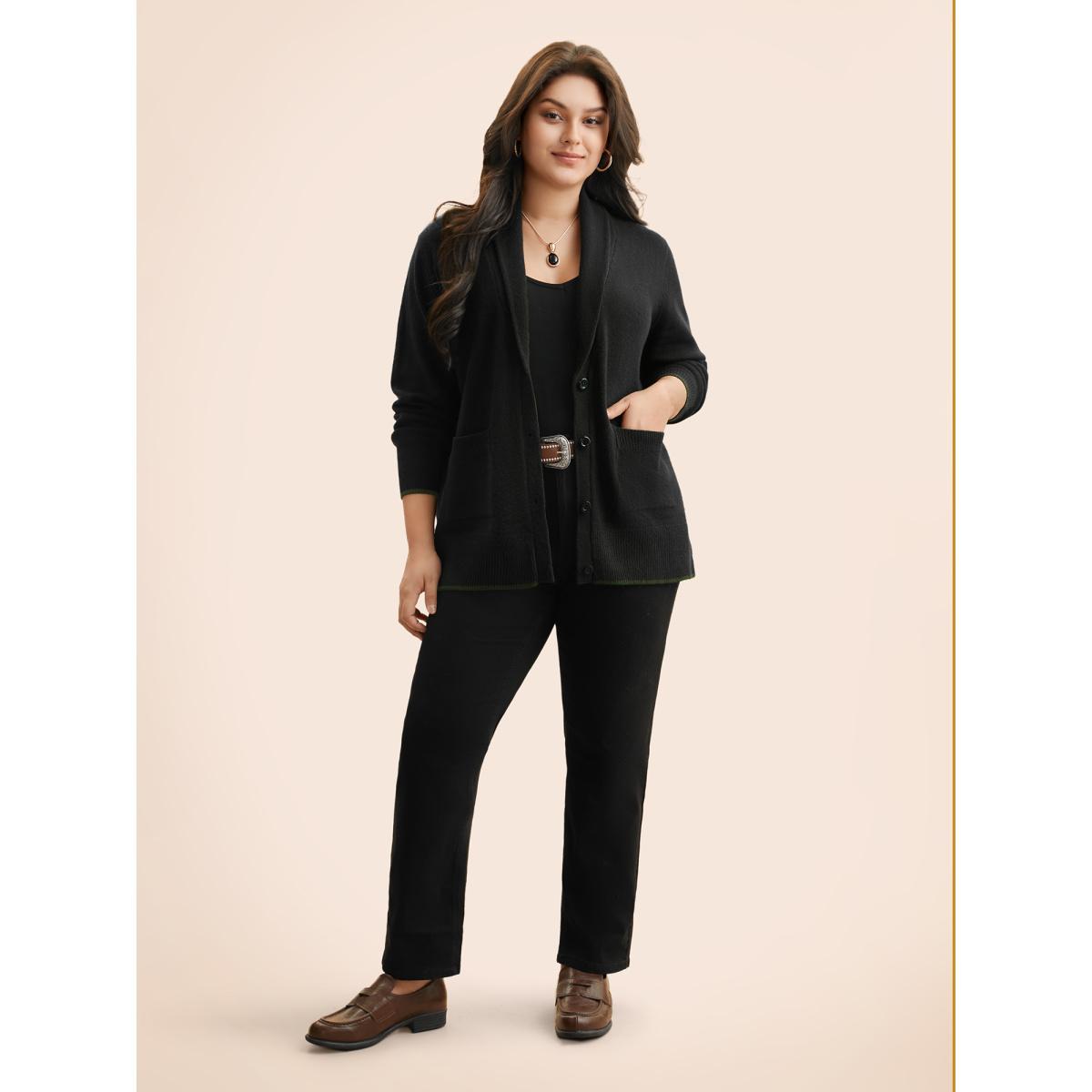 Plus Size Supersoft Essentials Solid Shawl Collar Cardigan Black Women Casual Loose Long Sleeve Everyday Cardigans BloomChic 28/5X Product Image