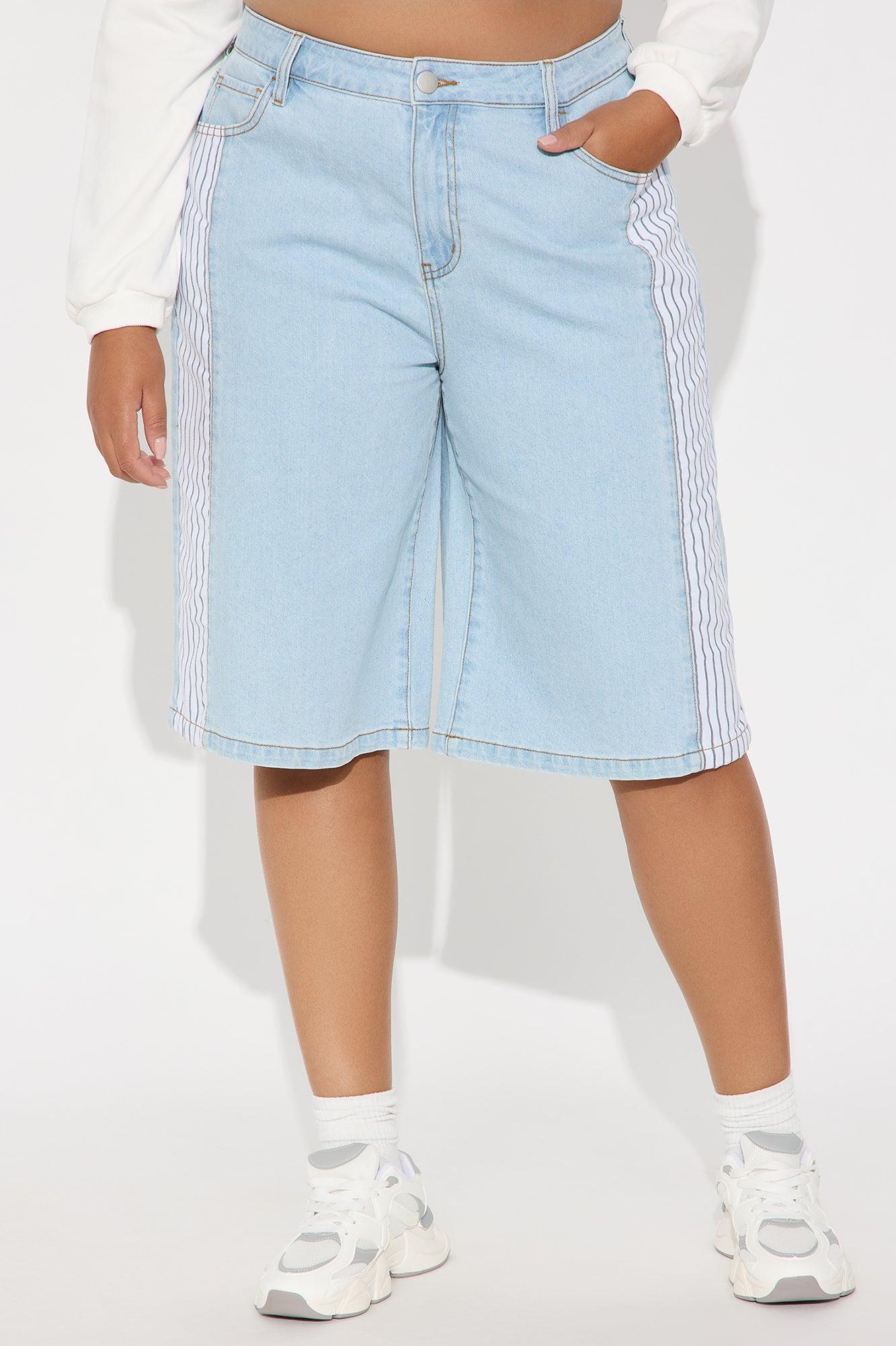 Xandi Non Stretch Stripe Denim Jorts - Light Wash Product Image
