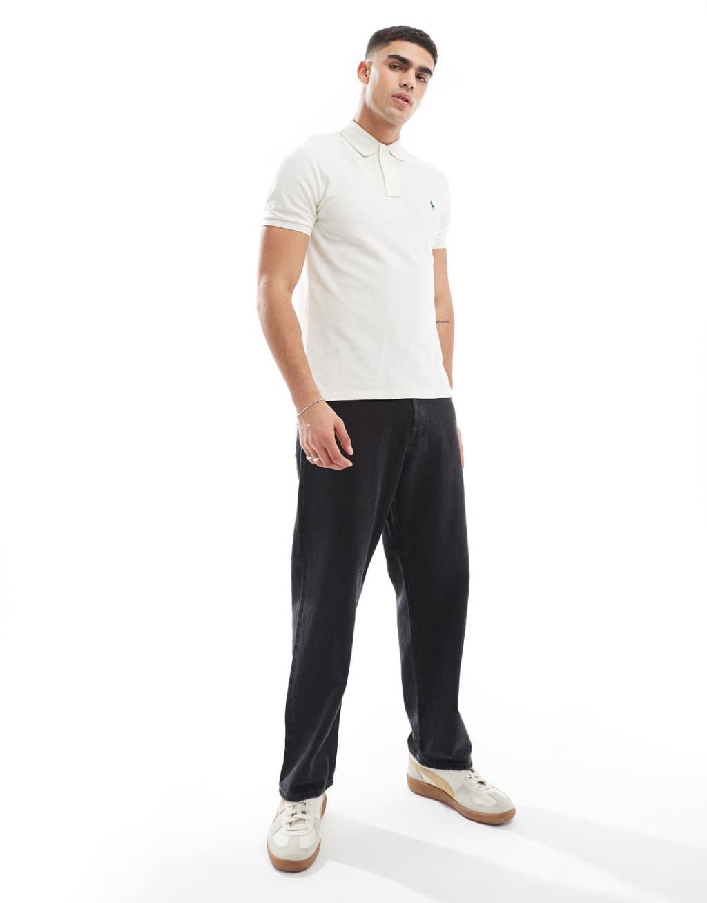 Polo Ralph Lauren icon logo slim fit pique polo in cream Product Image