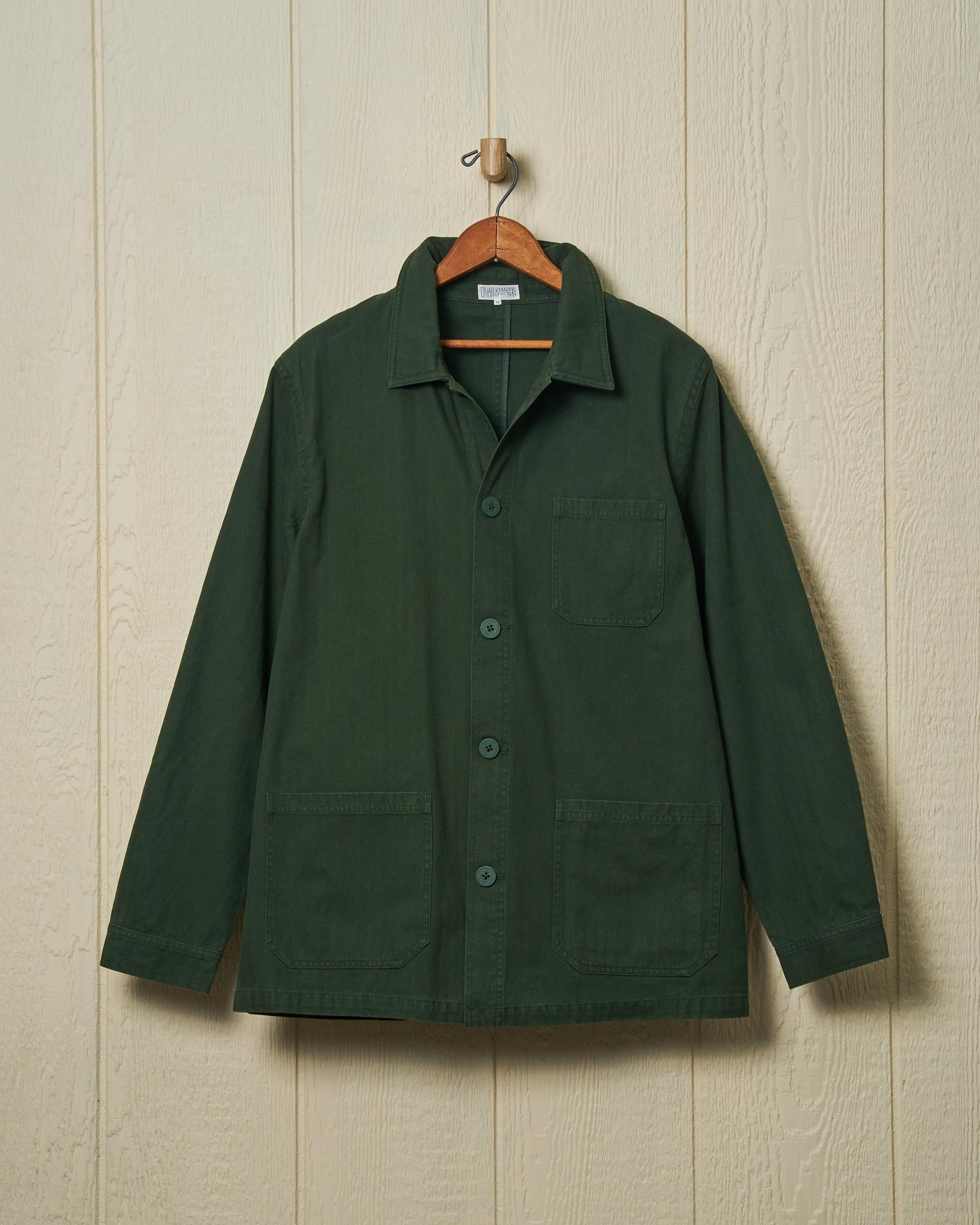 French Workman’s Jacket in Parks Department Green Herringbone Product Image