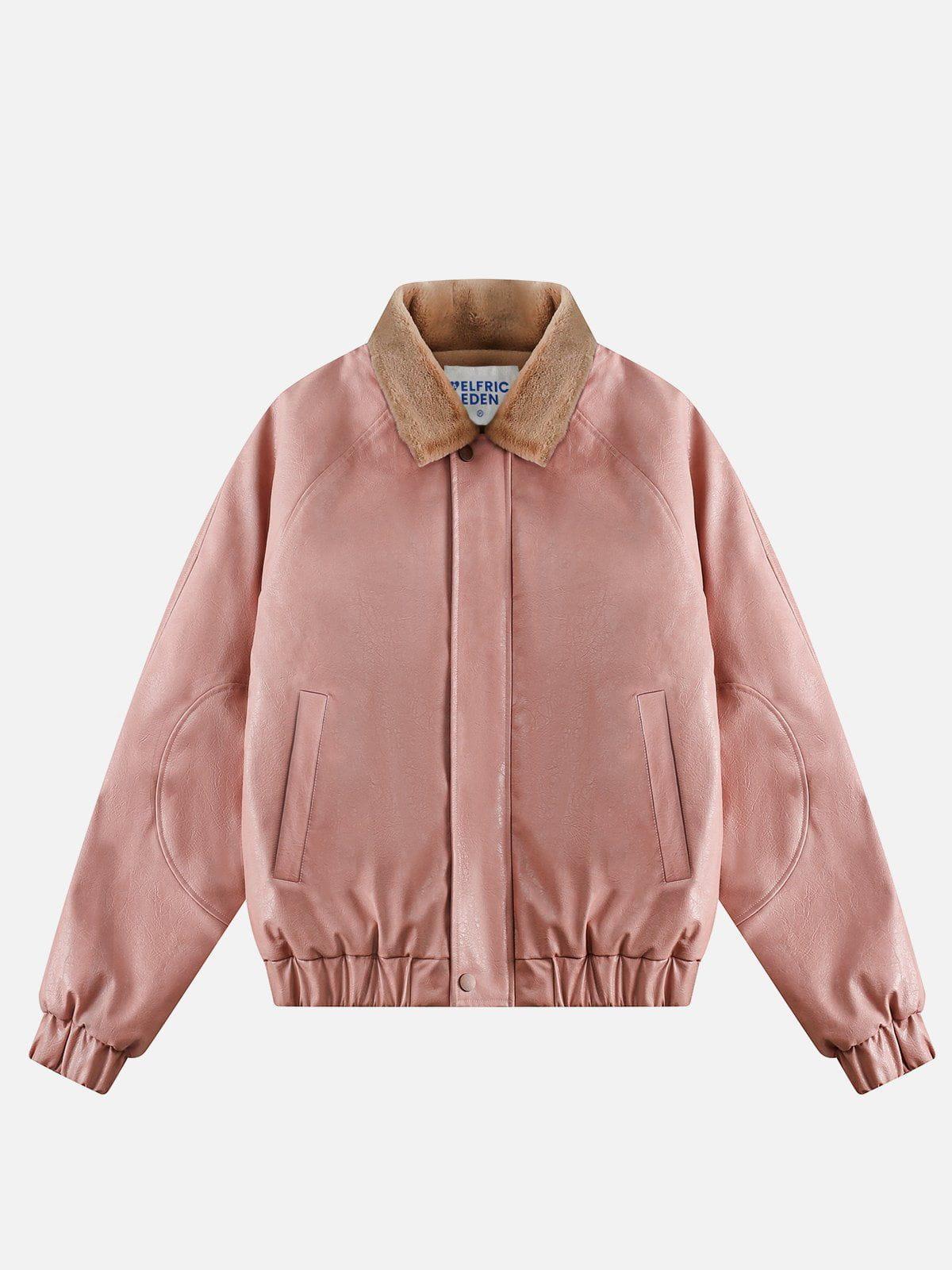 Aelfric Eden Fur Collar Faux Leather Bomber Jacket Female Product Image