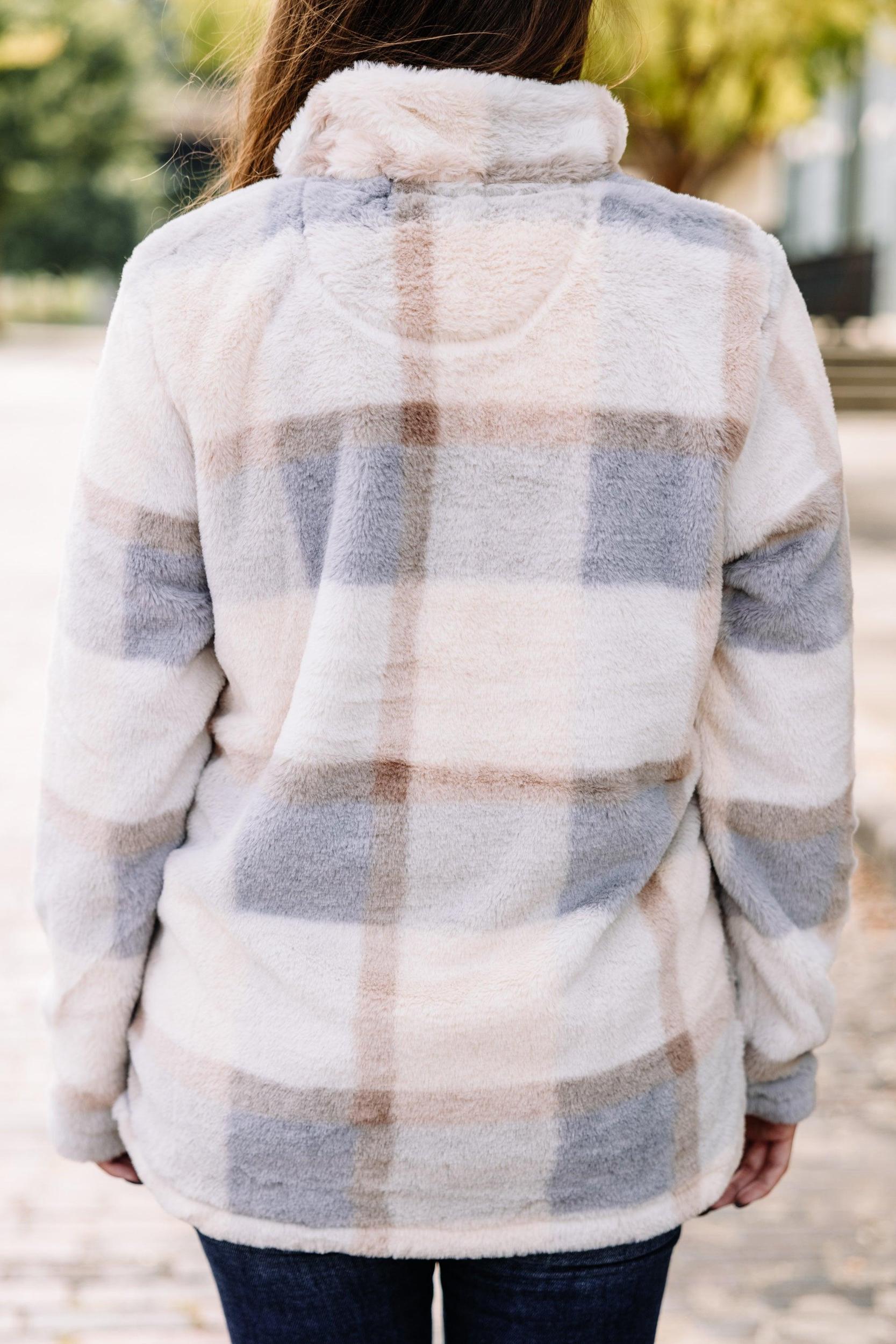 On The Schedule Gray Plaid Pullover Female Product Image