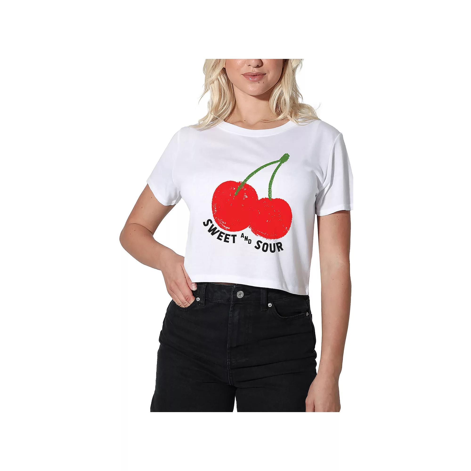 Women's Suburban Riot Sweet and Sour Cherry Graphic Crop Top, Girl's, Size: Small, White Product Image