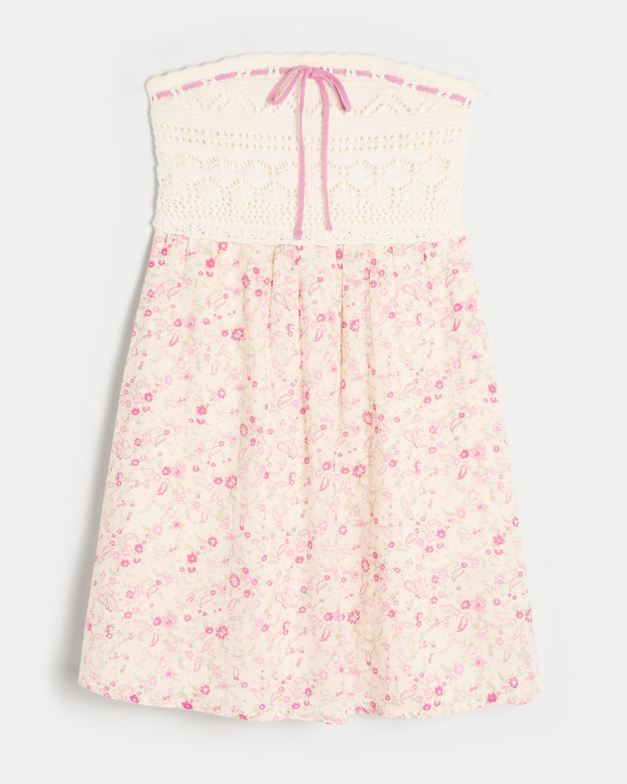 Strapless Crochet-Style Mix Mini Dress Product Image