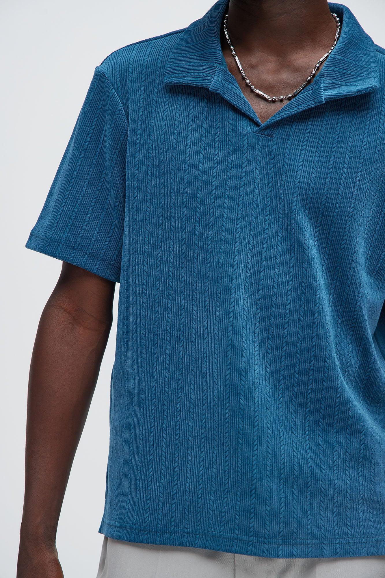 Cefalo Sweater Textured Johnny Collar Shirt - Blue Product Image