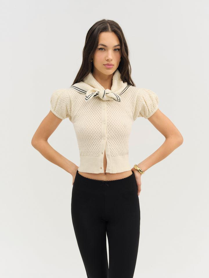Maritime Knit Cardigan & Scarf — Ivory Product Image