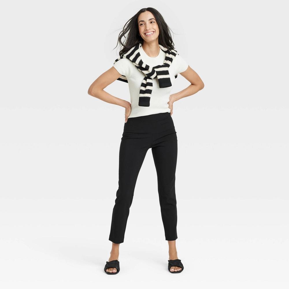 Women's High-Rise Skinny Ankle Pull-On Pants - A New Day™ Black 16 Long: Recycled Polyester, Rayon, Spandex, Elastic Waistband Product Image