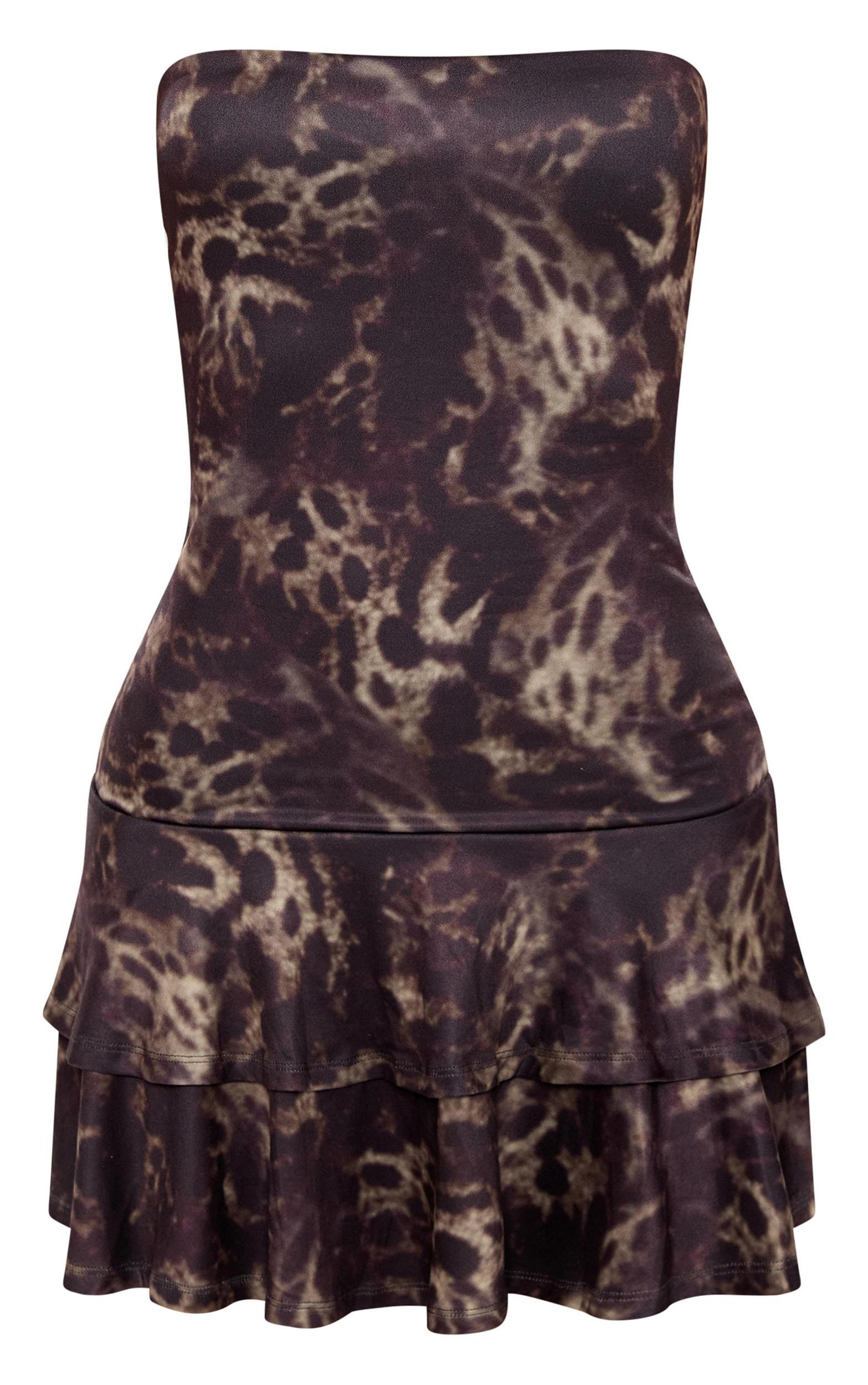 Black Print Bandeau Frill Mini Dress Product Image