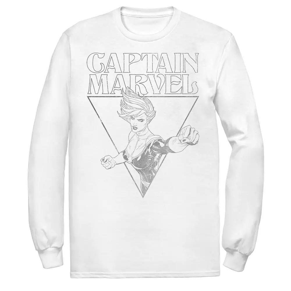 Men's Captain Marvel Portrait Triangle Outline Tee, Size: Small, White Product Image