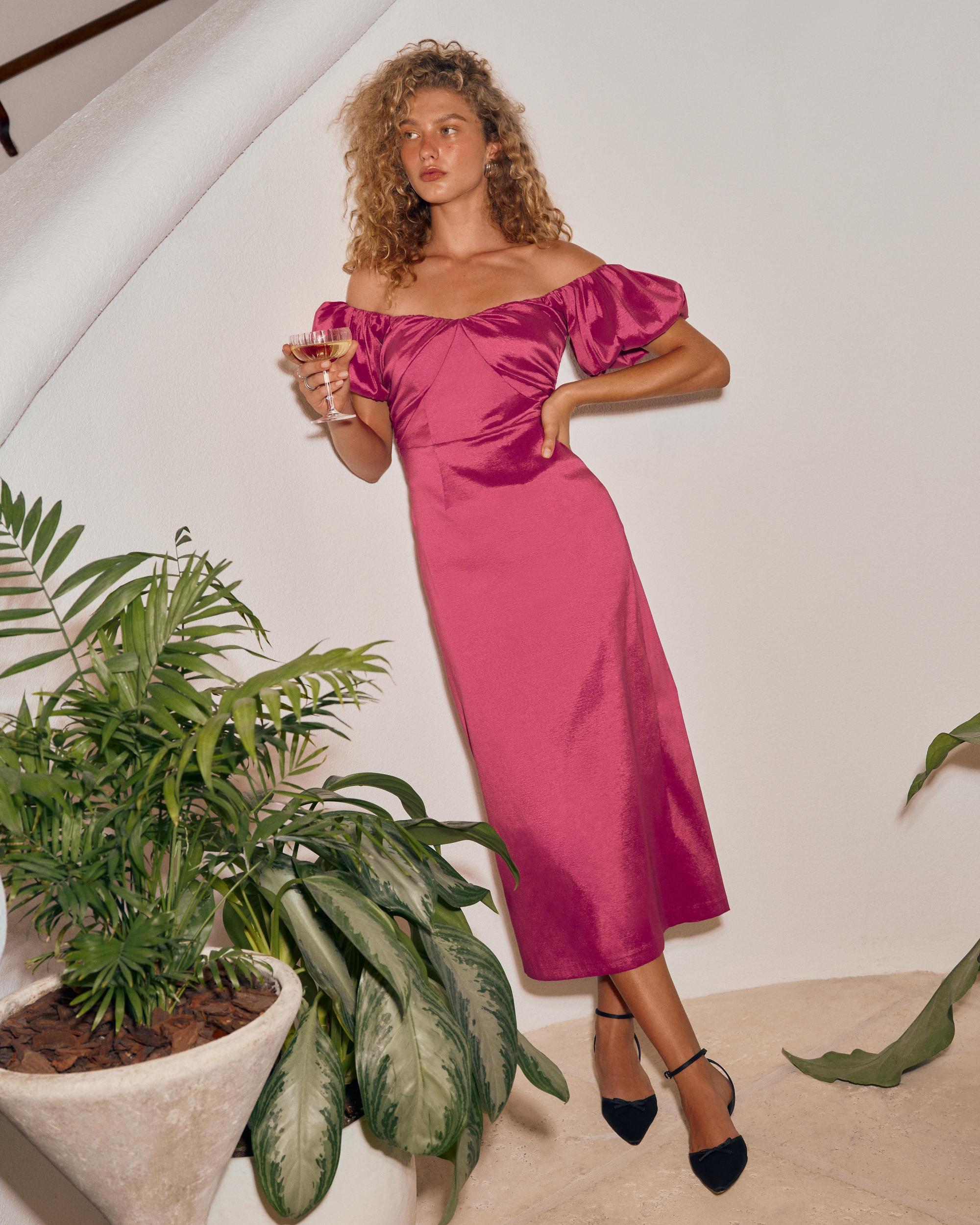 Taffeta Off-The-Shoulder Midi Dress Product Image