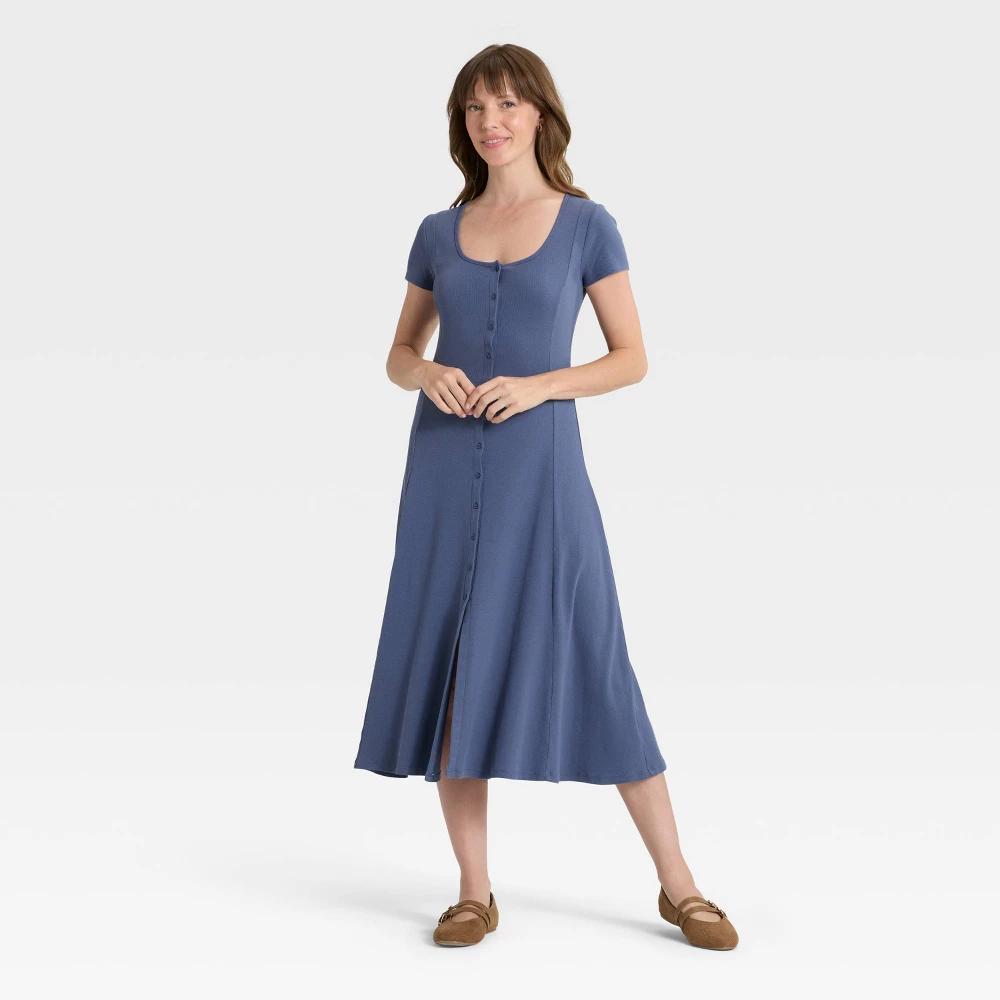 Women's Short Sleeve Knit Button-Front Midi A-Line Dress - Universal Thread™ Product Image