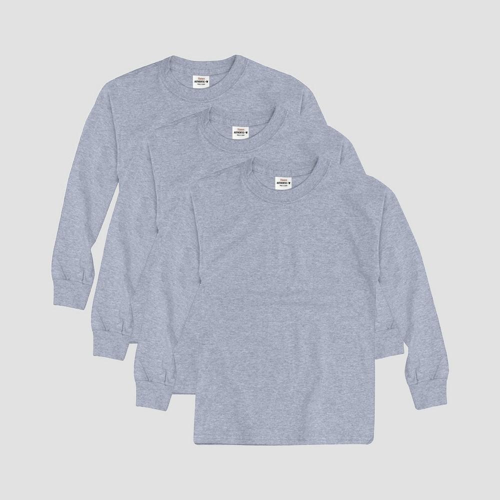 Hanes Kids' Comfort Soft 3pk Long Sleeve T-Shirt - Gray M Product Image