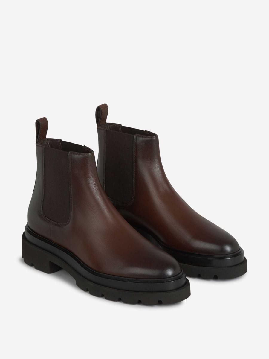 SANTONI Chelsea Leather Boots In Brown Product Image