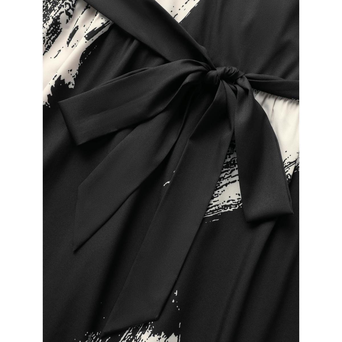 Plus Size Marble Print Sleeveless Belted Midi Dress Black Women At the Office Belted Round Neck Sleeveless Curvy BloomChic 30/6X Product Image
